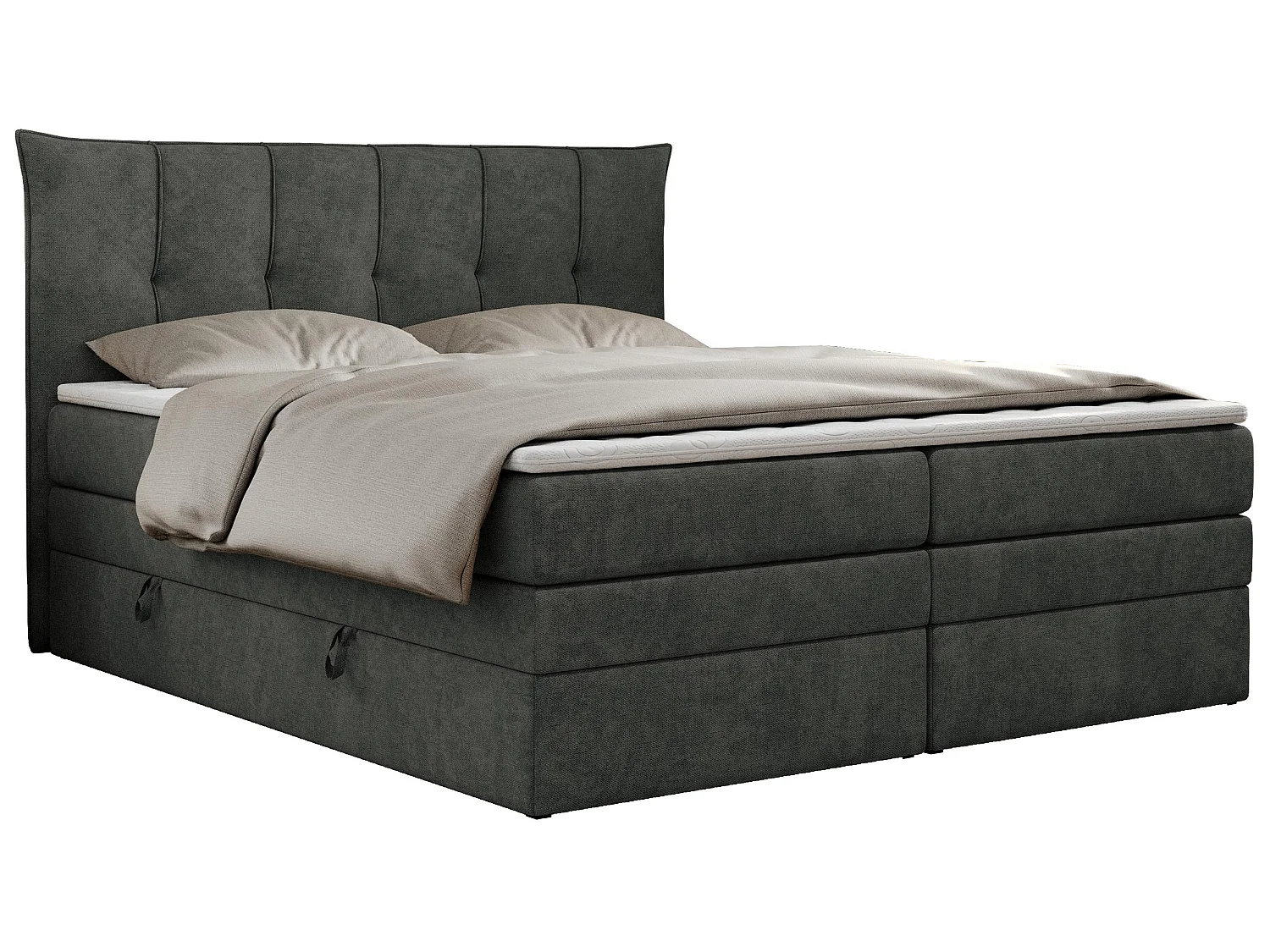 Boxspringbed met hoofdbord H4 + Topper T25 - Donkergrijs Structuurstof - 160x200 - PREMIUM 10 KING
