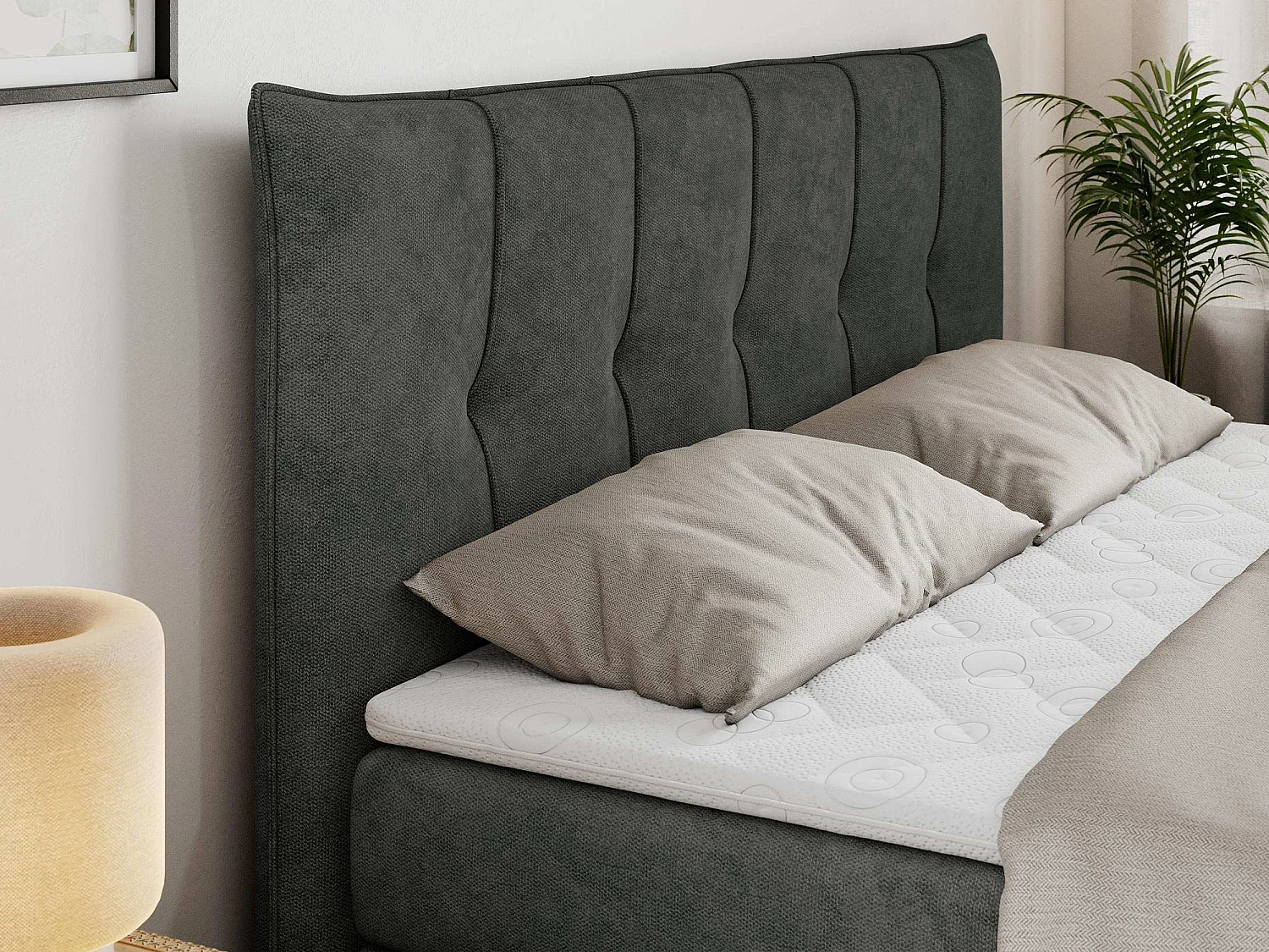 Boxspringbed met hoofdbord H4 + Topper T25 - Donkergrijs Structuurstof - 160x200 - PREMIUM 10 KING