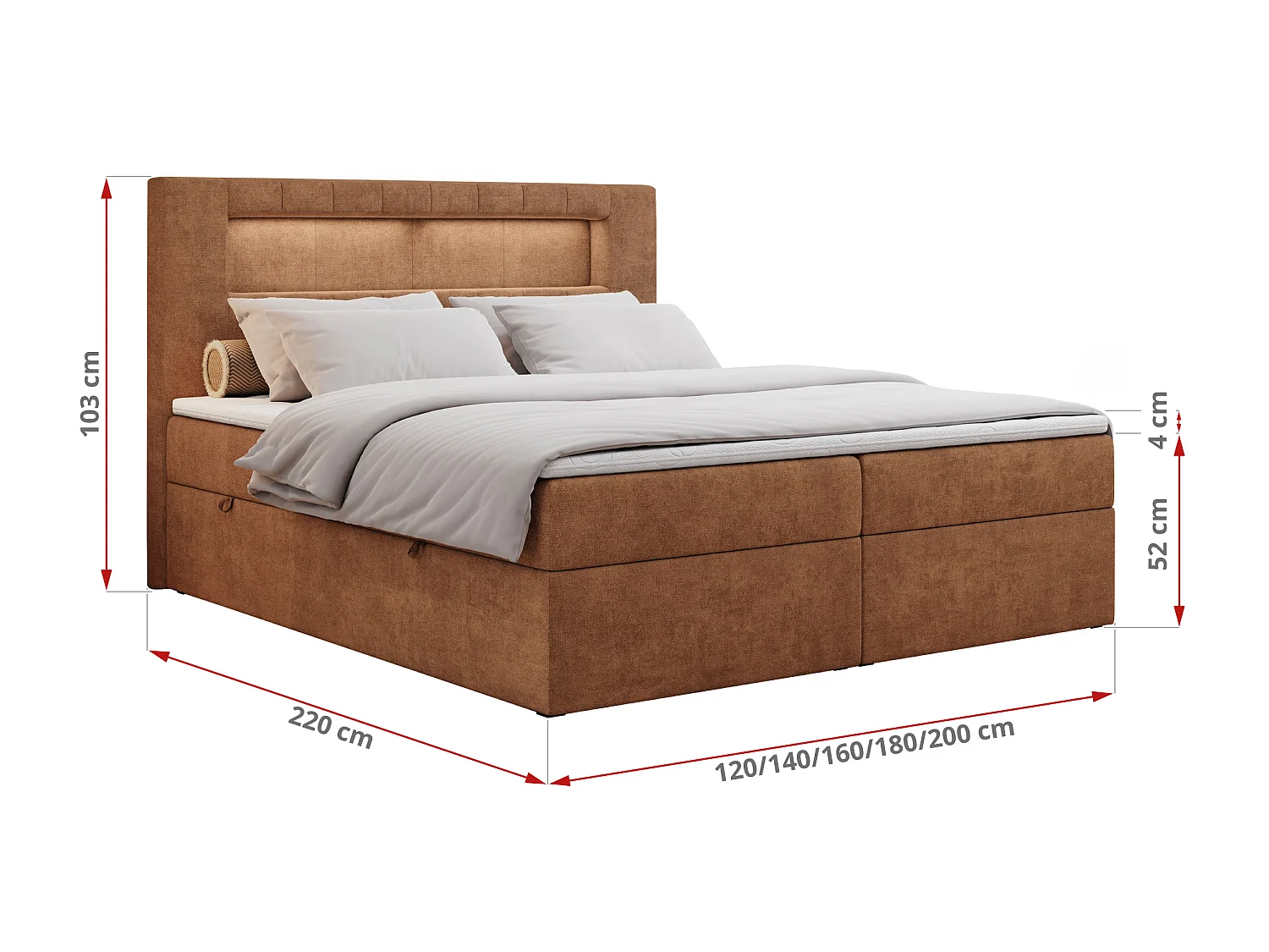 Lit boxspring avec 2 coffres - 2 matelas mi-fermes + surmatelas mousse - Orange Tissu texturé - 180x200 - GOLD 5