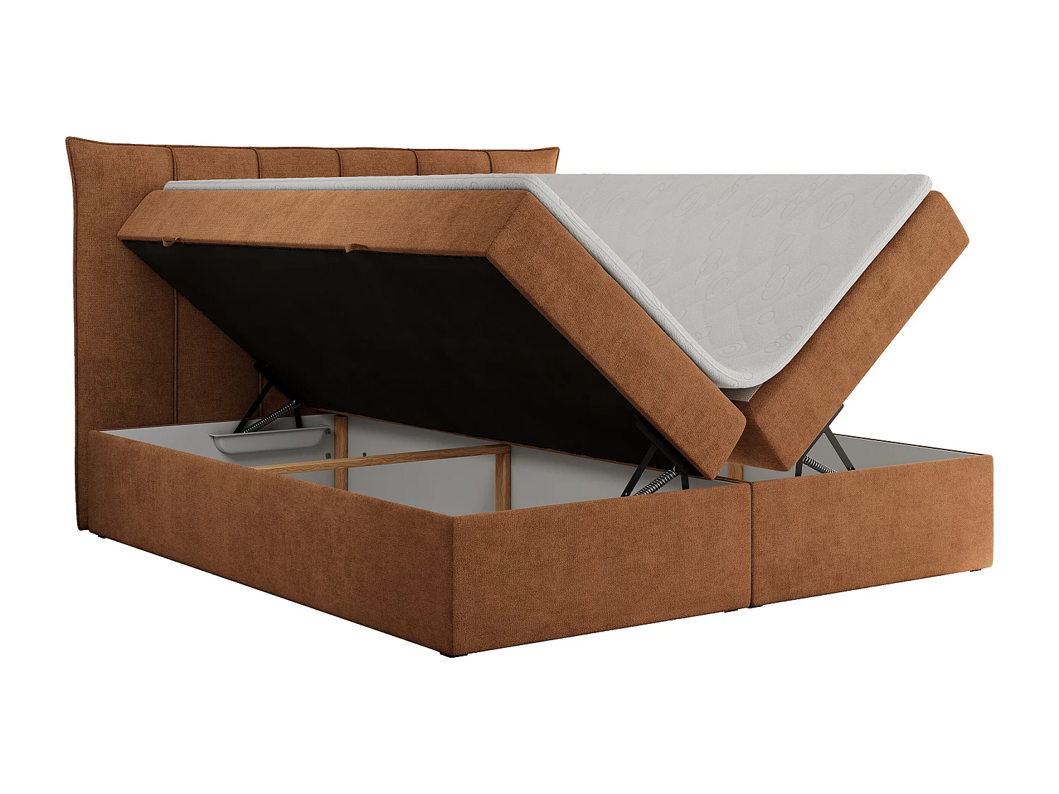 Boxspringbett PREMIUM 10 mit Multipocket-Matratze, gesteppte Kopfstütze, zwei Bettkästen - 140x200 cm - H3 - Orange Strukture