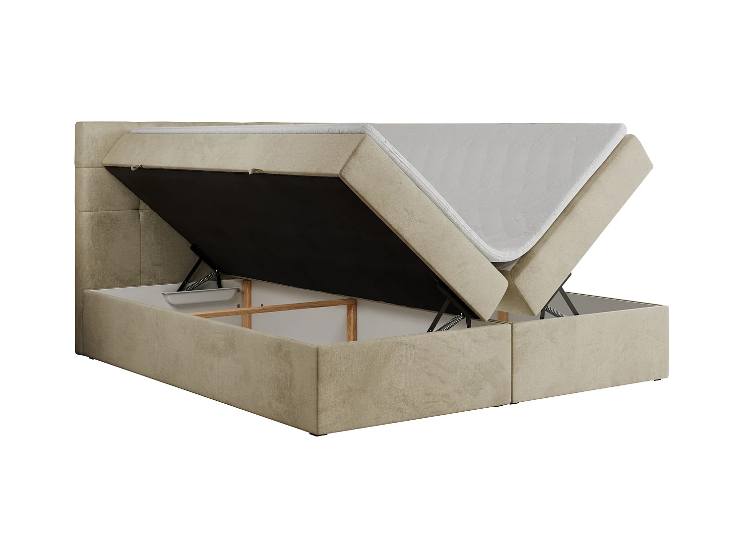 Boxspringbett CENTOS mit gestepptem Kopfteil, Multipocket-Matratze, Doppelbett mit Stauraum - 120x200 cm - H4 - Beige Velvet