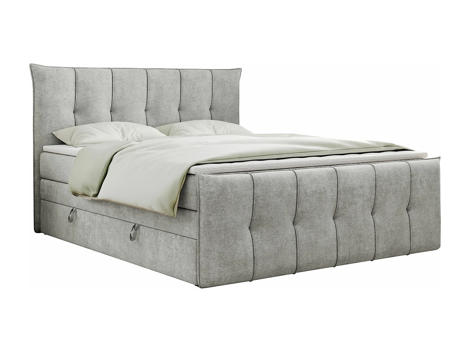 Boxspringbett PREMIUM 11 KING mit Stauraum, gestepptes Kopfteil, zwei Multipocket-Matratzen - 160x200 cm - H3 - Hellgrau Strukture