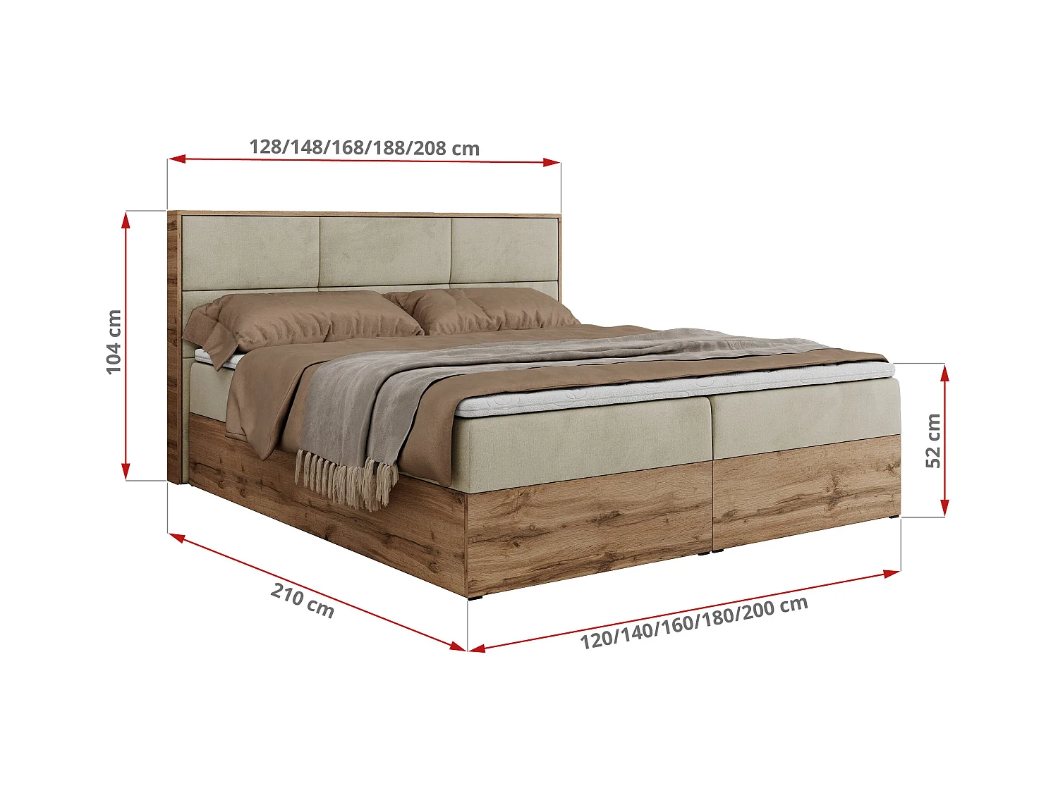 Boxspringbett ALBERO 2 mit Topper und Multipocket-Matratze, Stauraum, Holzrahmen - 160x200 cm - H4 - Beige Velvet