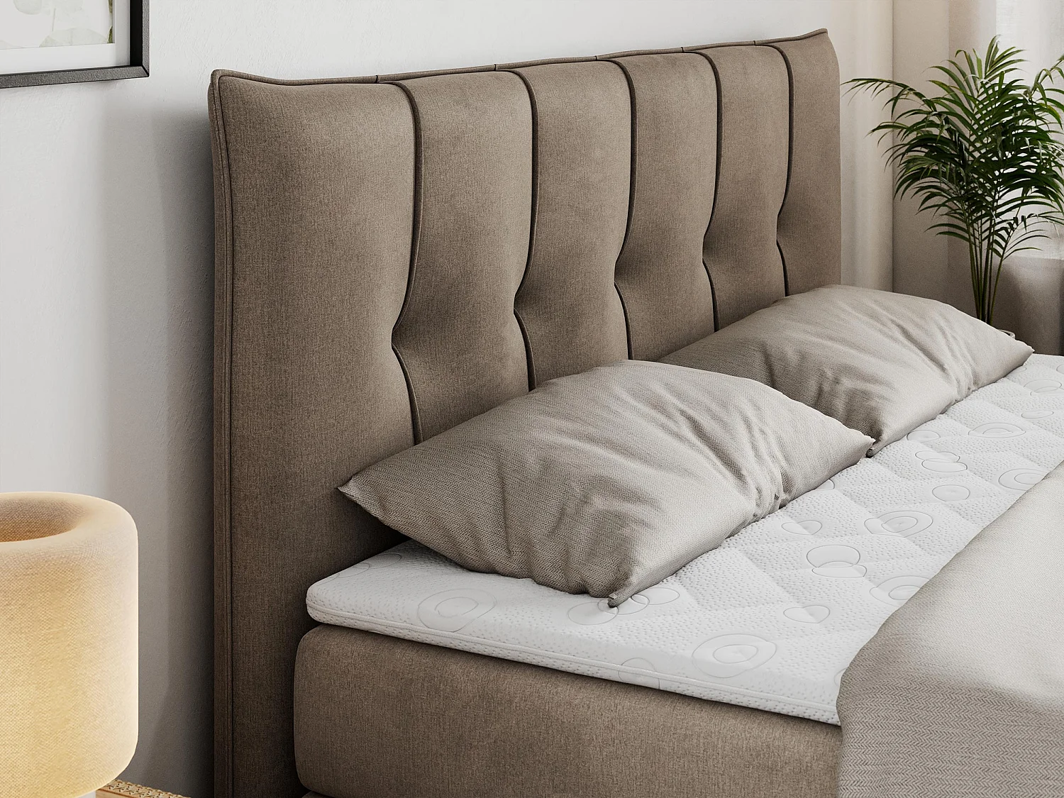 Boxspringbett PREMIUM 10 KING, Doppelbett mit Stauraum, gesteppte Kopfstütze, Multipocket-Matratze - 120x200 cm - H4 - Braun Velvet