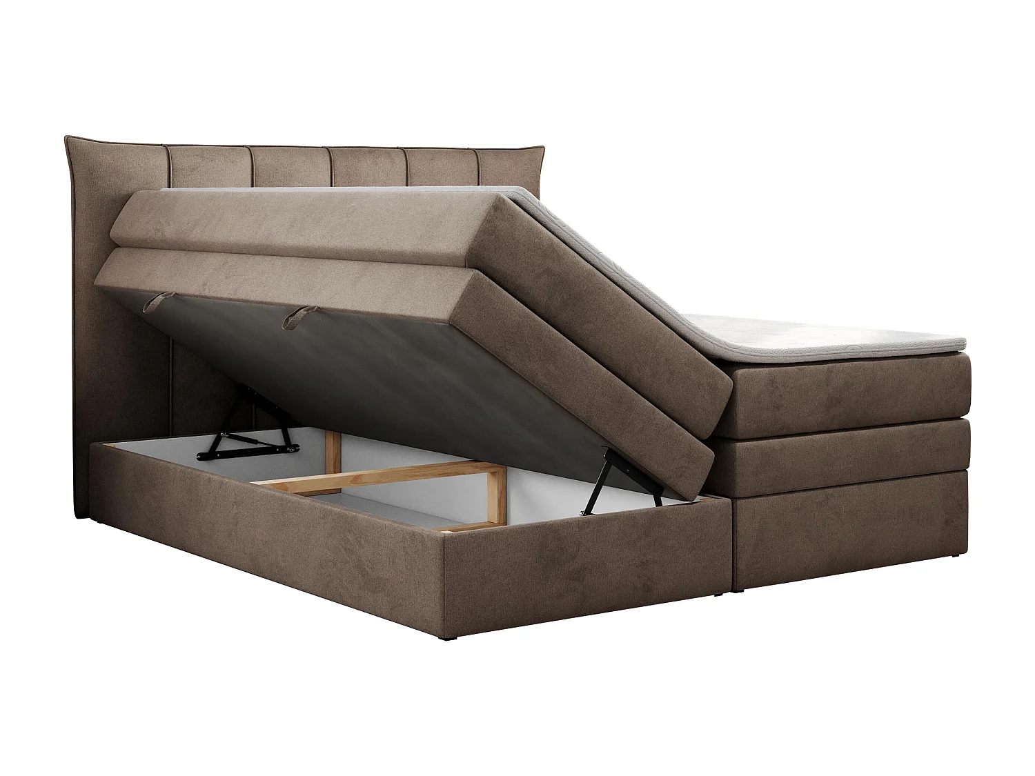 Boxspringbett PREMIUM 10 KING, Doppelbett mit Stauraum, gesteppte Kopfstütze, Multipocket-Matratze - 120x200 cm - H4 - Braun Velvet