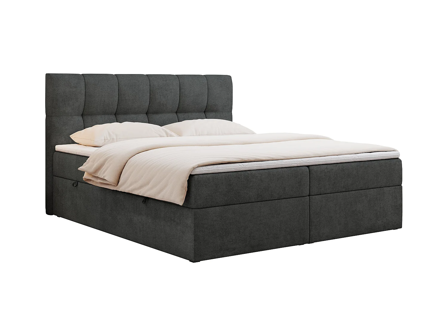 Boxspringbett RICO, Doppelbett mit Matratze, zwei Bettkästen, Bett mit Kopfteil - 140x200 cm - H3 - Dunkelgrau Stukture
