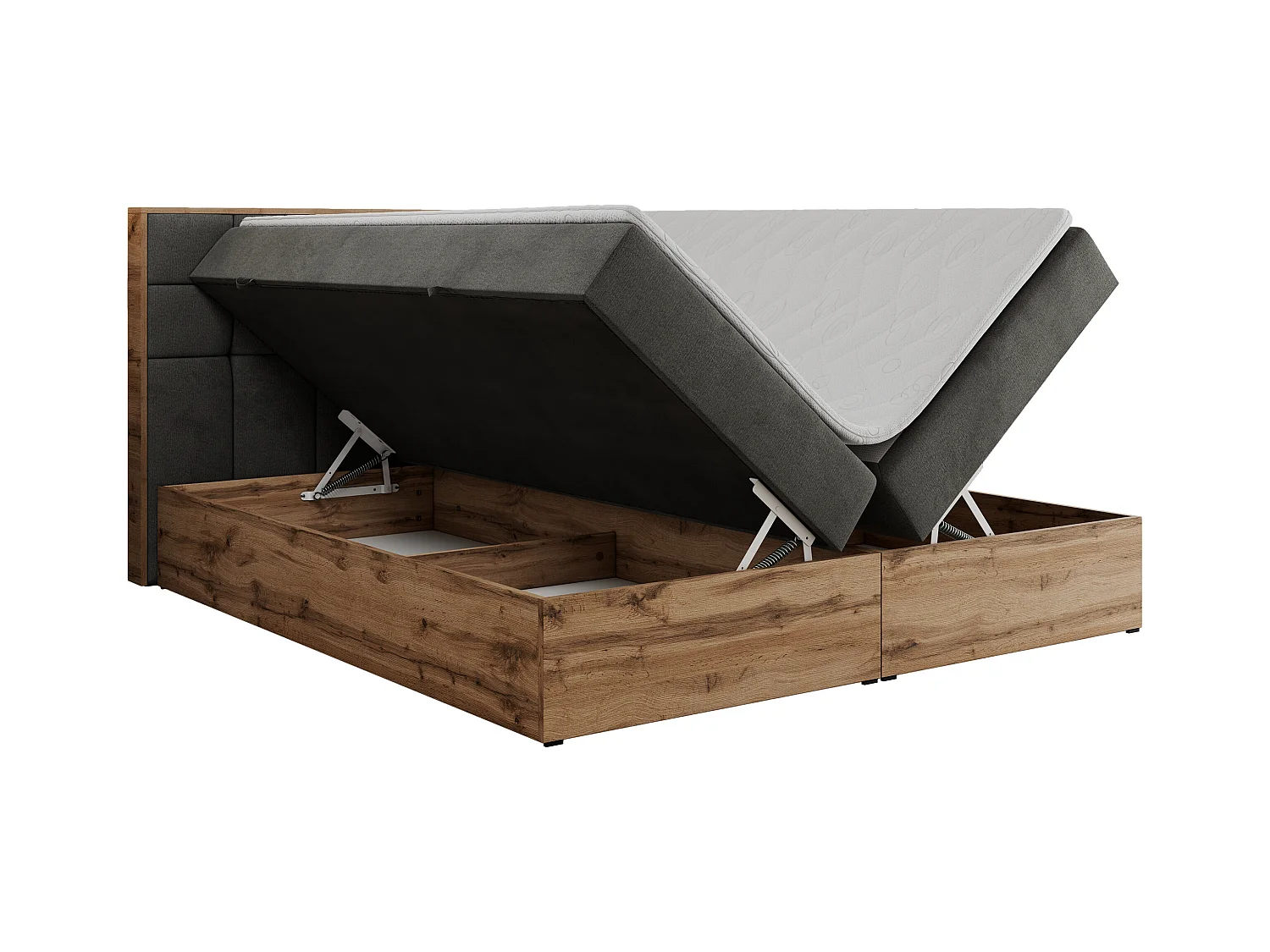 Boxspringbett ALBERO 1, Polsterbett mit gestepptem Kopfteil, Multipocket-Matratze - 160x200 cm - H4 - Dunkelgrau Velvet
