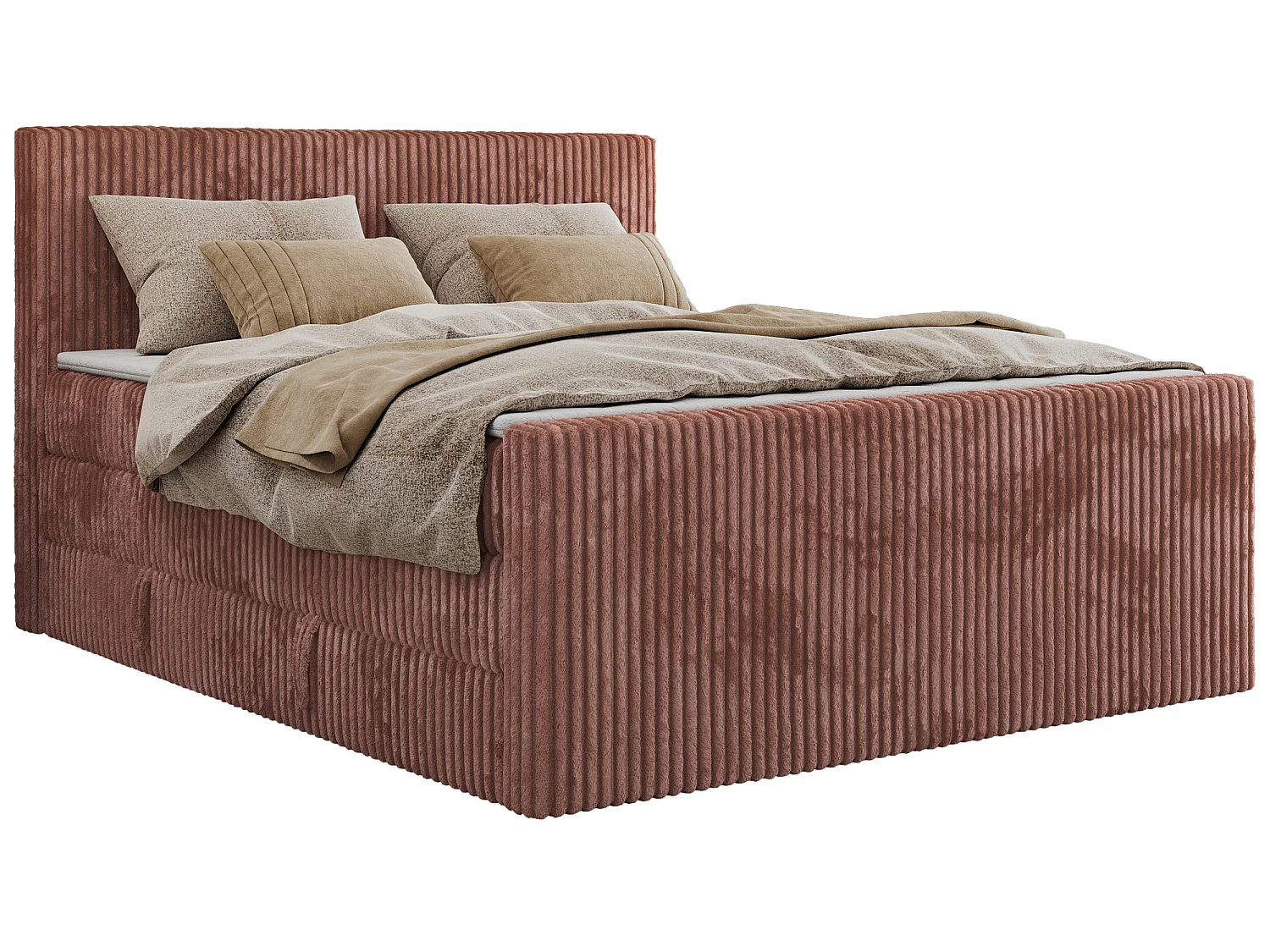 Boxspringbed met hoofdbord H3 + Topper T25 - Roze Ribstof - 160x200 - TILIANO KING DUO