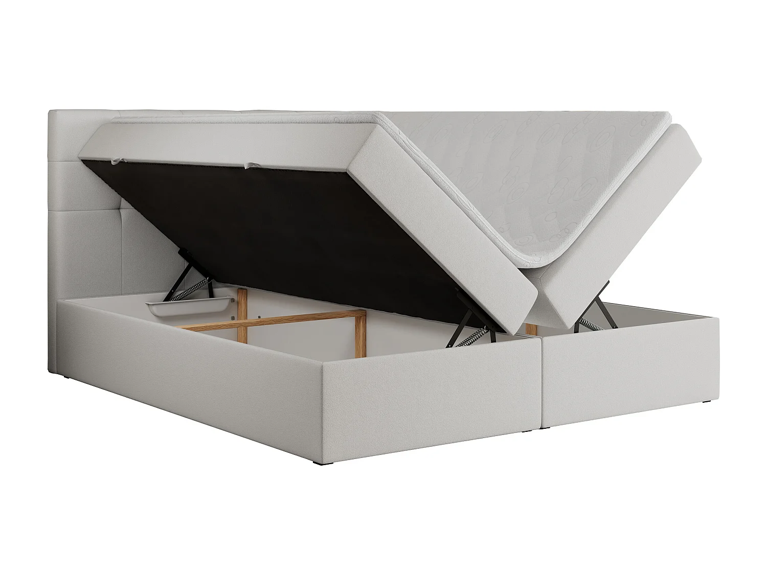 Boxspringbett CENTOS mit gestepptem Kopfteil, Multipocket-Matratze, Doppelbett mit Stauraum - 180x200 cm - H3 - Weiß Kunstleder