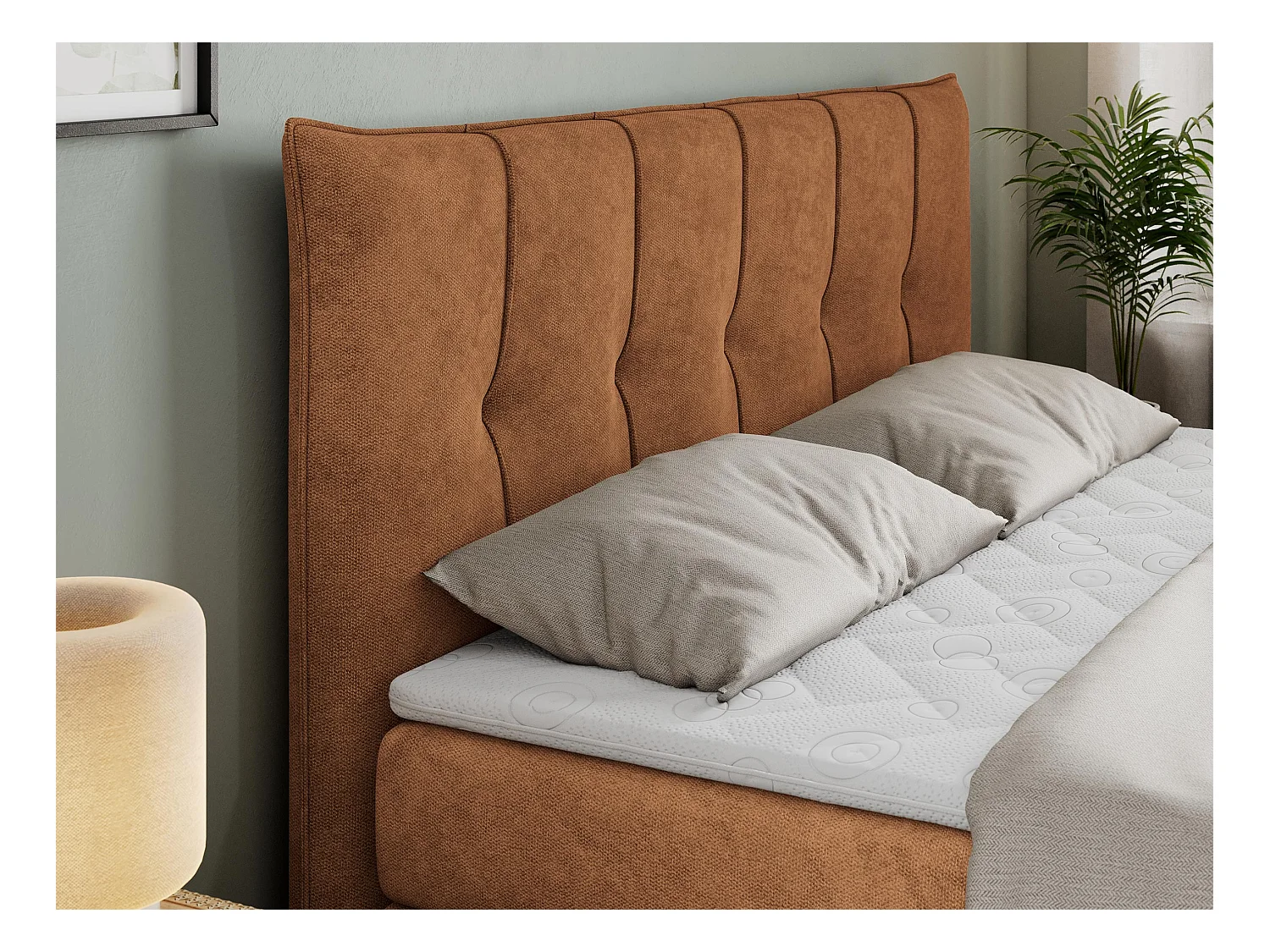 Boxspringbett PREMIUM 10 KING, Doppelbett mit Stauraum, gesteppte Kopfstütze, Multipocket-Matratze - 120x200 cm - H4 - Orange Strukture