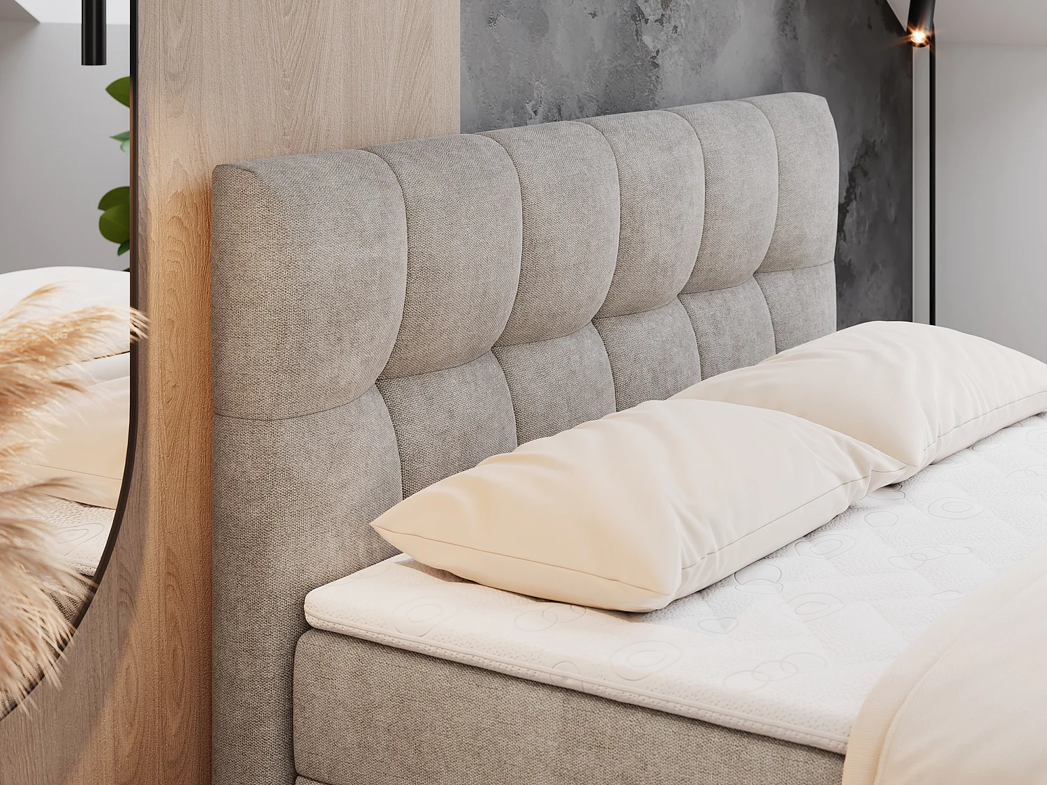 Boxspringbett RICO, Doppelbett mit Matratze, zwei Bettkästen, Bett mit Kopfteil - 120x200 cm - H3 - Beige Stukture