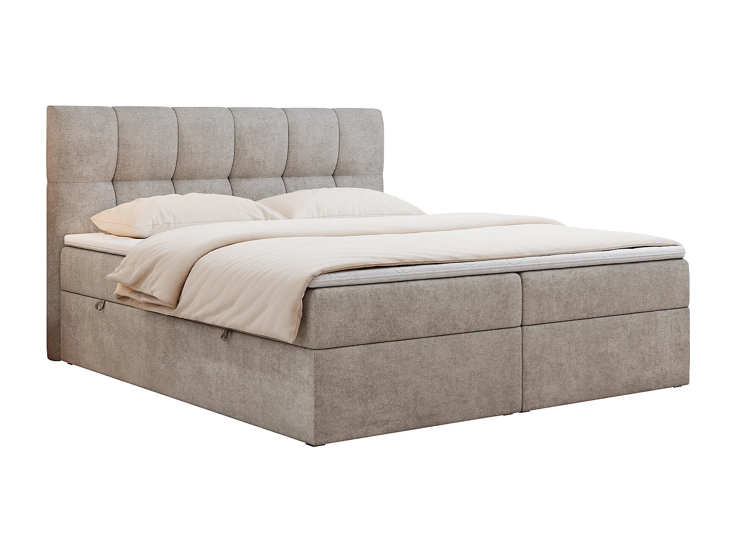 Boxspringbett RICO, Doppelbett mit Matratze, zwei Bettkästen, Bett mit Kopfteil - 120x200 cm - H3 - Beige Stukture