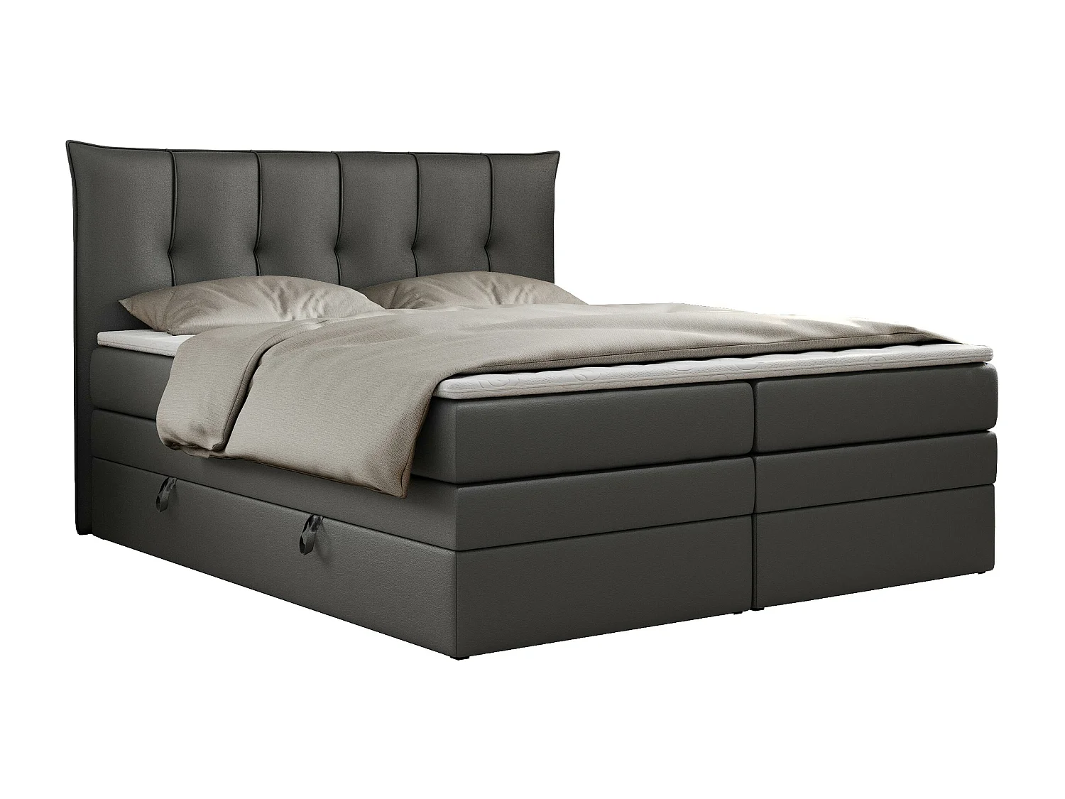 Boxspringbett PREMIUM 10 KING, Doppelbett mit Stauraum, gesteppte Kopfstütze, Multipocket-Matratze - 180x200 cm - H4 - Dunkelgrau Kunstleder