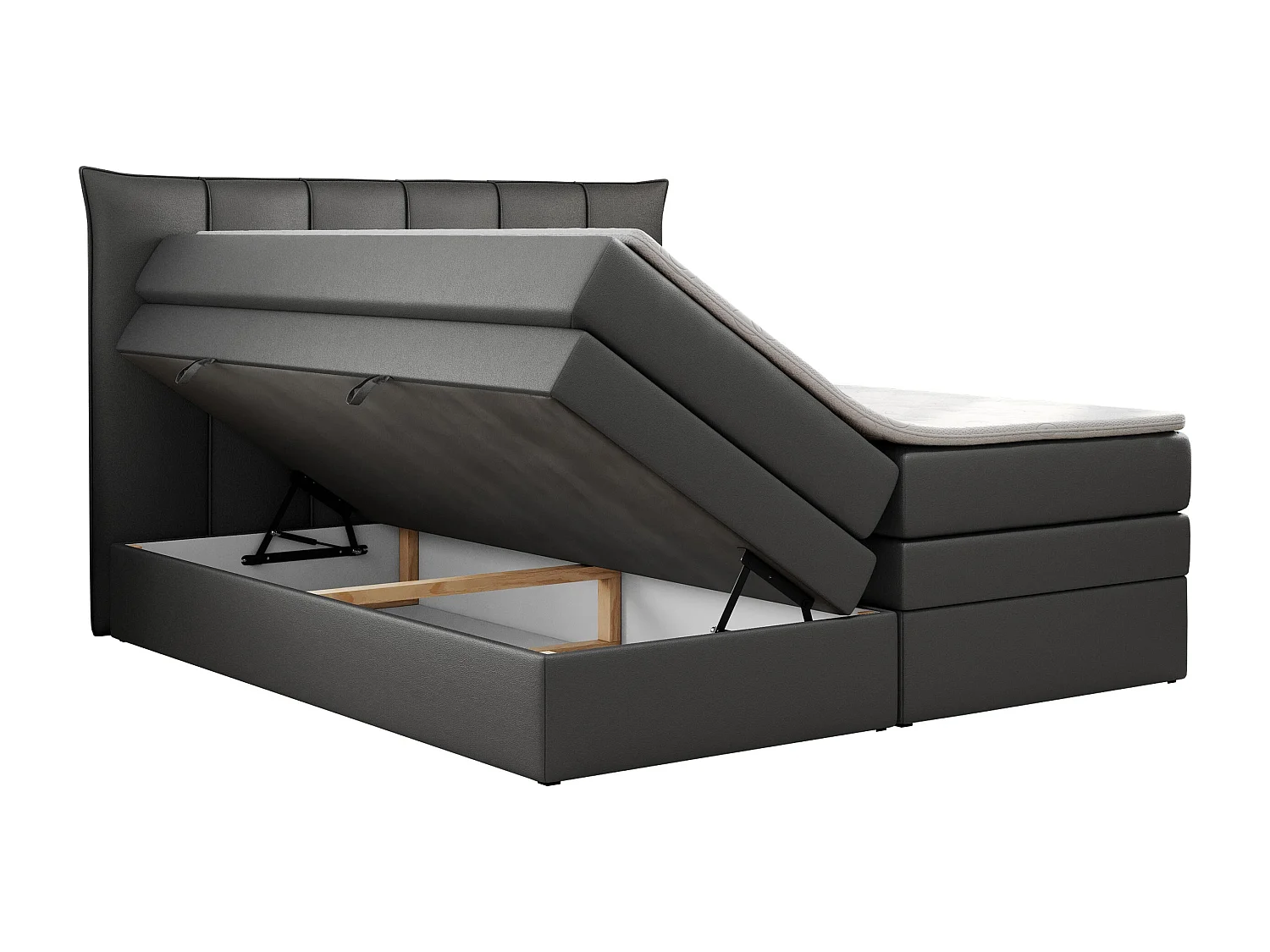 Boxspringbett PREMIUM 10 KING, Doppelbett mit Stauraum, gesteppte Kopfstütze, Multipocket-Matratze - 180x200 cm - H4 - Dunkelgrau Kunstleder