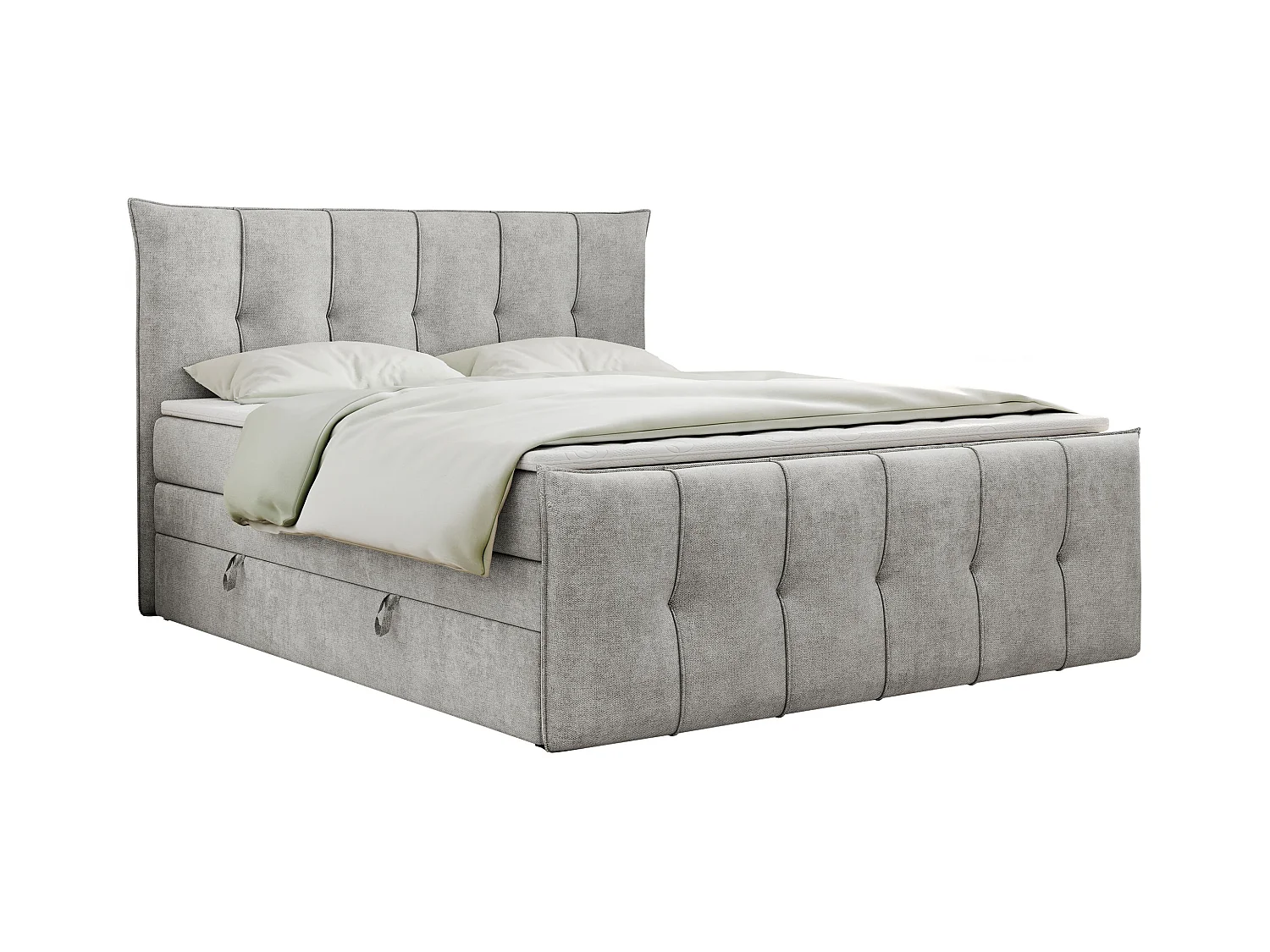Boxspringbett PREMIUM 11 KING mit Stauraum, gestepptes Kopfteil, zwei Multipocket-Matratzen - 180x200 cm - H4 - Hellgrau Strukture