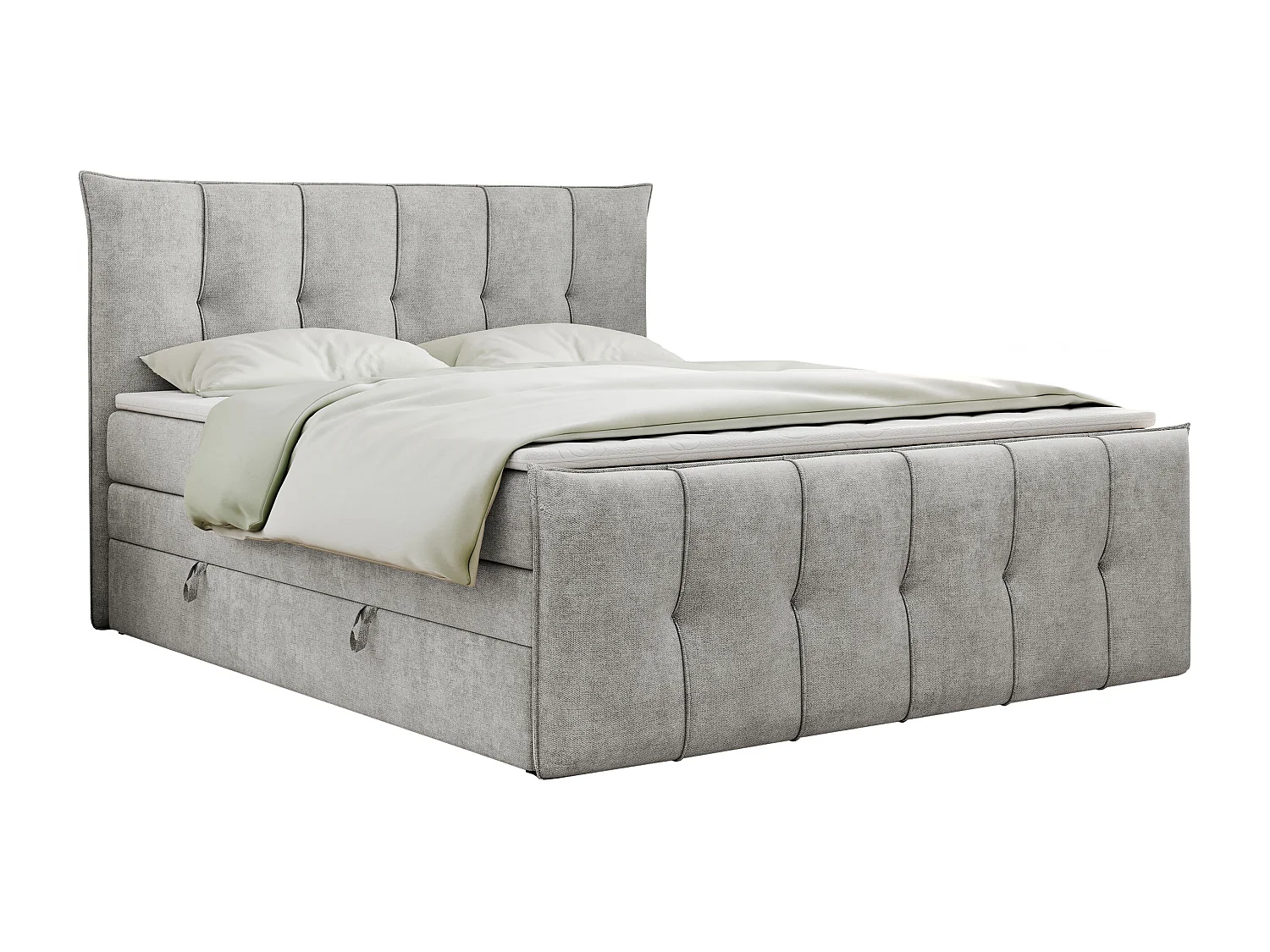 Boxspringbett PREMIUM 11 KING mit Stauraum, gestepptes Kopfteil, zwei Multipocket-Matratzen - 180x200 cm - H4 - Hellgrau Strukture