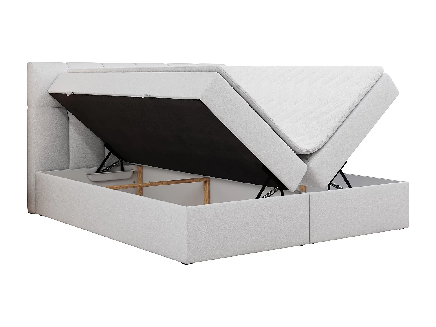 Boxspringbett RICO, Doppelbett mit Matratze, zwei Bettkästen, Bett mit Kopfteil - 180x200 cm - H4 - Weiß Kunstleder