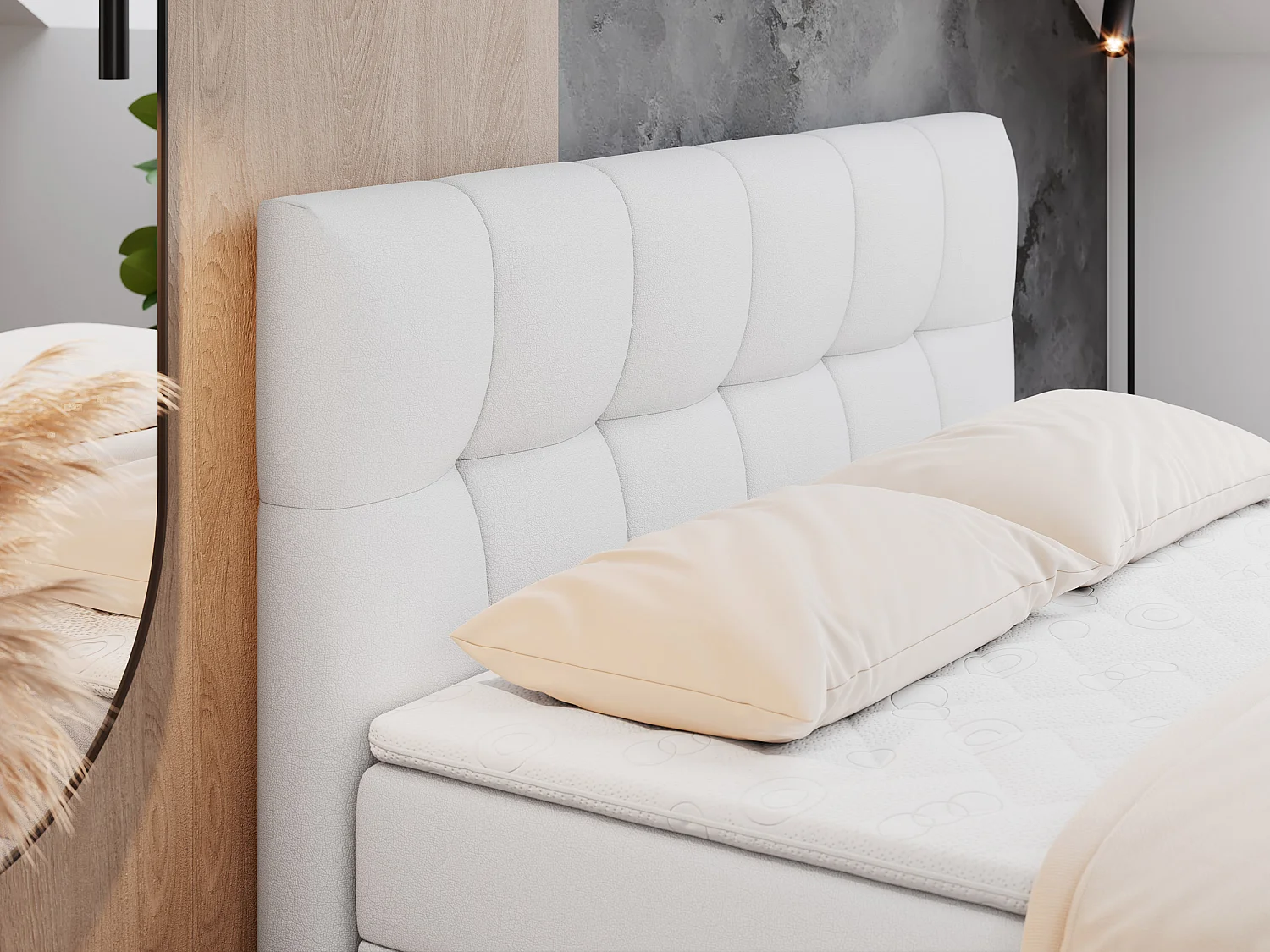 Boxspringbed met hoofdbord H4 + Topper T25 - Wit Kunstleer - 180x200 - RICO