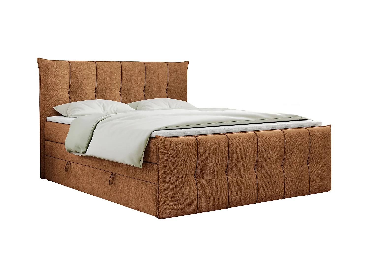 Boxspringbett PREMIUM 11 KING mit Stauraum, gestepptes Kopfteil, zwei Multipocket-Matratzen - 140x200 cm - H3 - Orange Strukture
