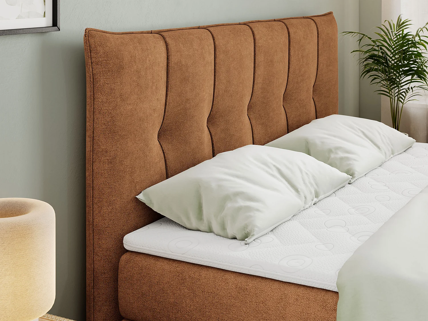 Boxspringbett PREMIUM 11 KING mit Stauraum, gestepptes Kopfteil, zwei Multipocket-Matratzen - 140x200 cm - H3 - Orange Strukture