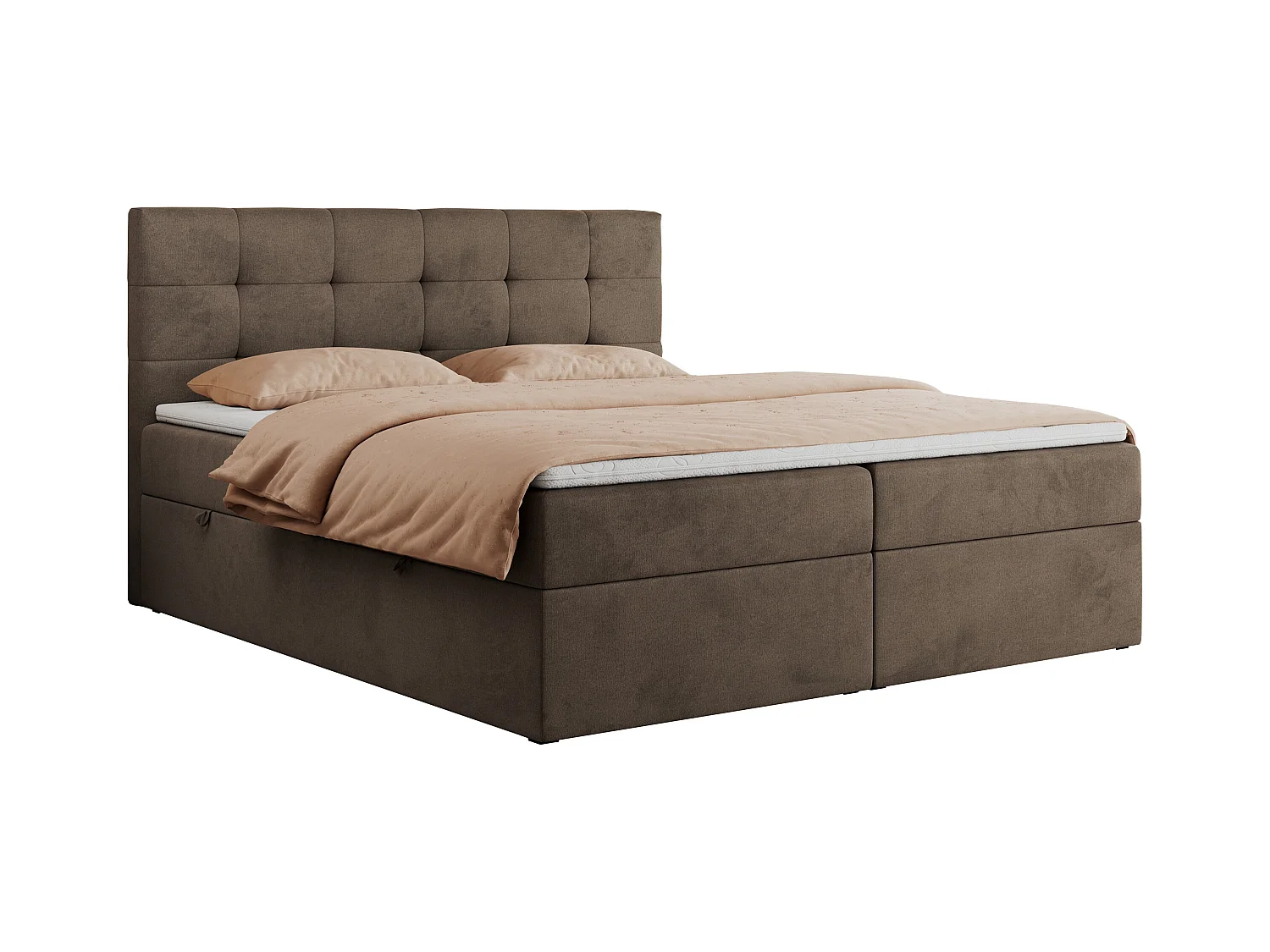 Boxspringbett CENTOS mit gestepptem Kopfteil, Multipocket-Matratze, Doppelbett mit Stauraum - 140x200 cm - H3 - Braun Velvet