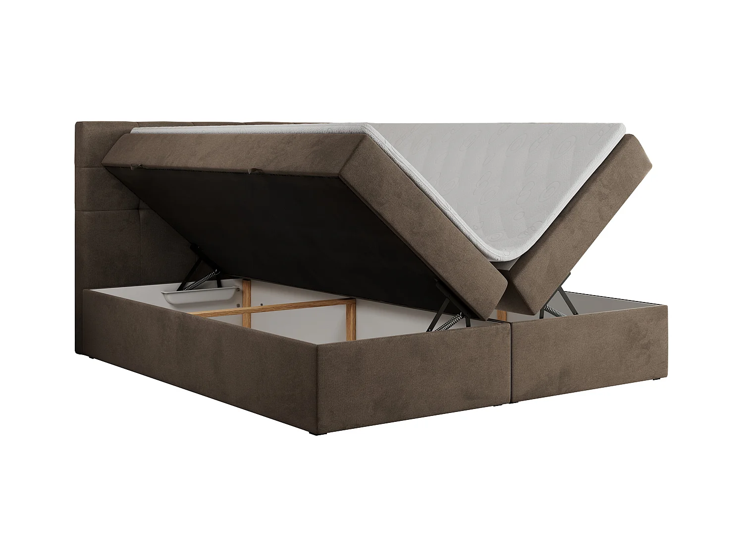 Boxspringbett CENTOS mit gestepptem Kopfteil, Multipocket-Matratze, Doppelbett mit Stauraum - 140x200 cm - H3 - Braun Velvet