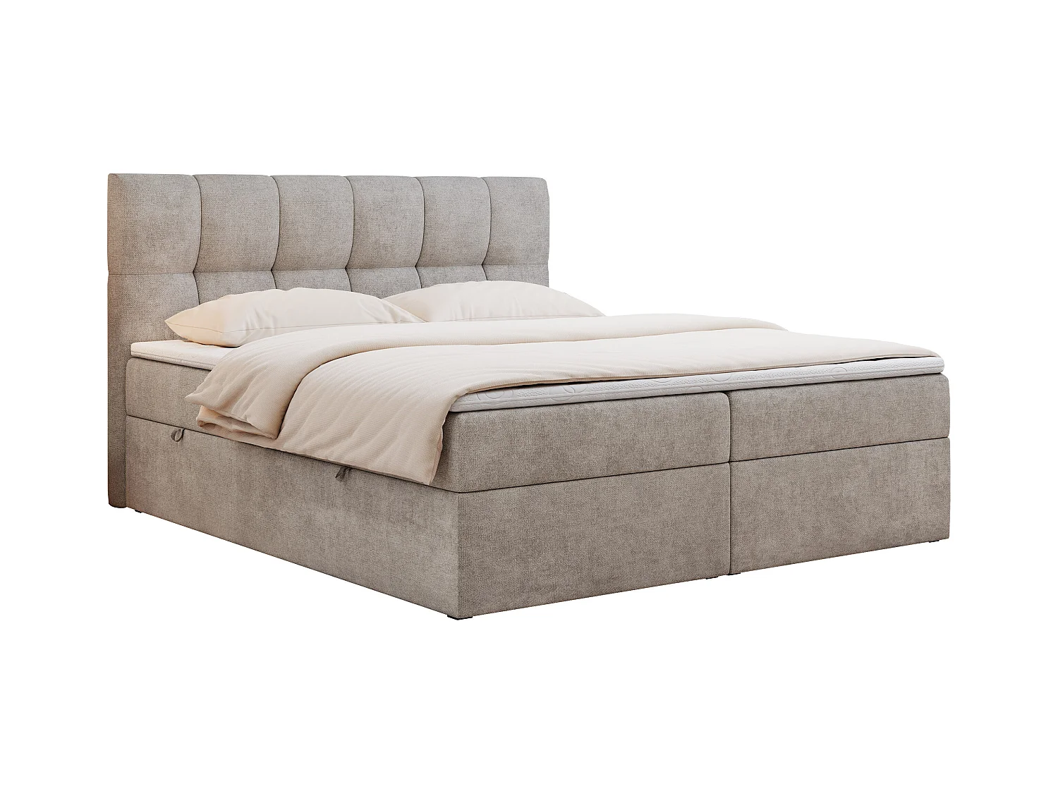 Boxspringbett RICO, Doppelbett mit Matratze, zwei Bettkästen, Bett mit Kopfteil - 180x200 cm - H4 - Beige Stukture