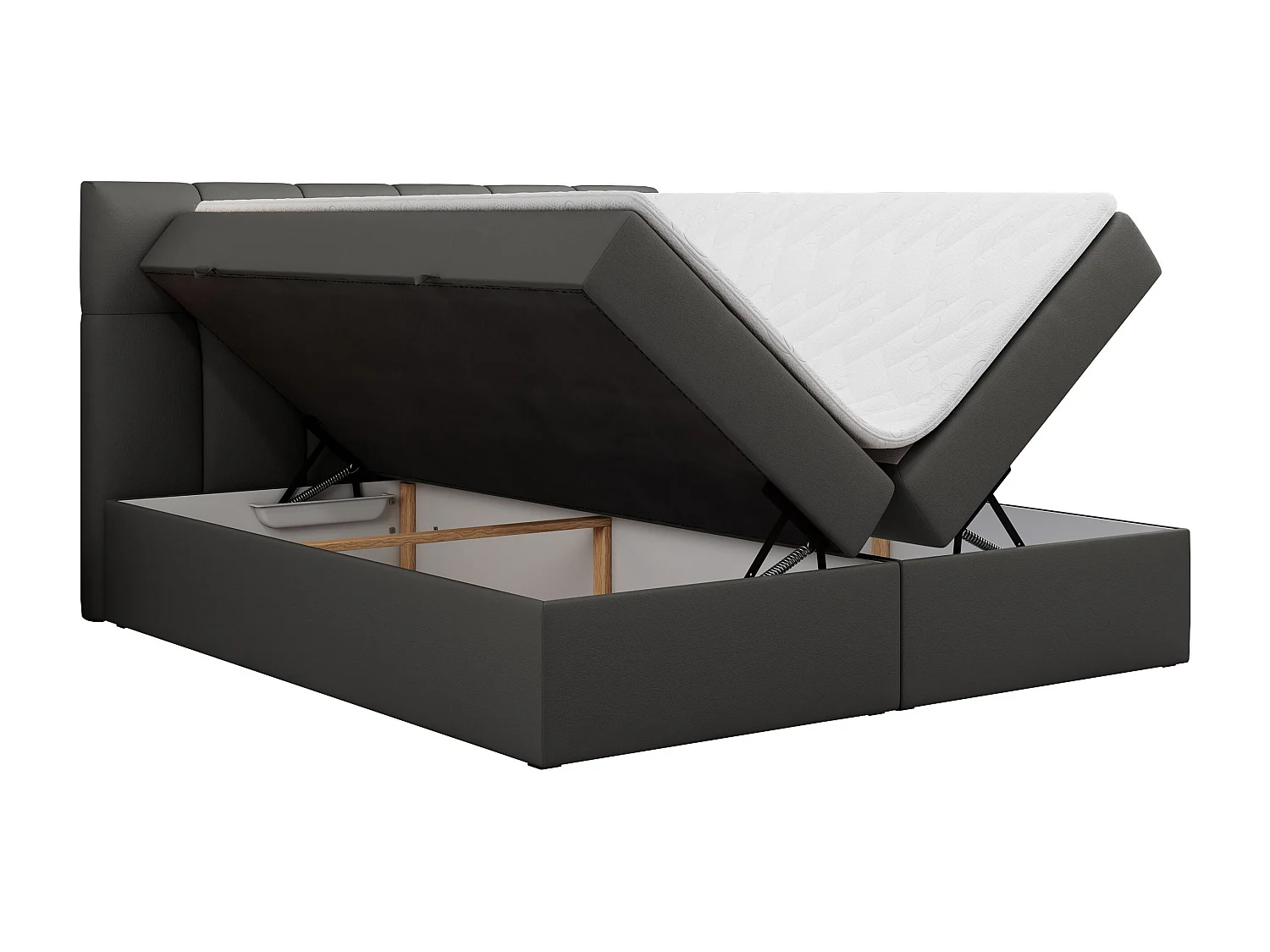 Boxspringbett RICO, Doppelbett mit Matratze, zwei Bettkästen, Bett mit Kopfteil - 160x200 cm - H3 - Dunkelgrau Kunstleder