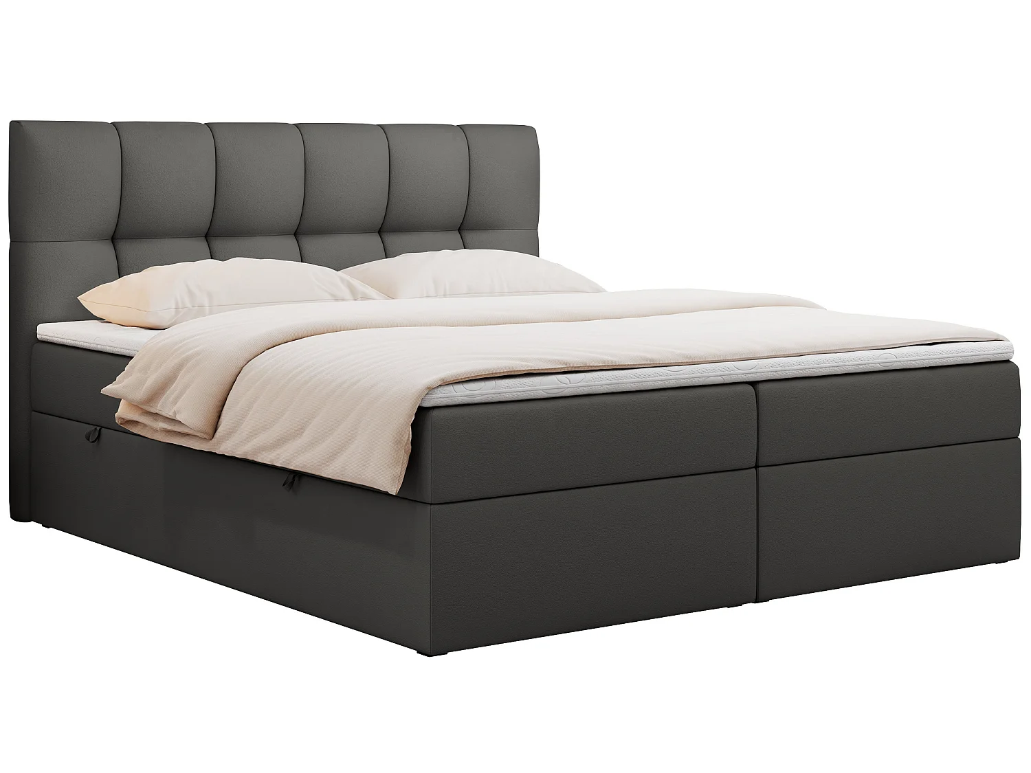 Boxspringbed met hoofdbord H3 + Topper T25 - Donkergrijs Kunstleer - 160x200 - RICO