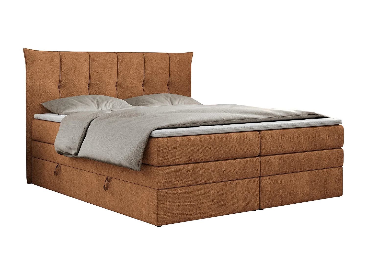 Boxspringbett PREMIUM 10 KING, Doppelbett mit Stauraum, gesteppte Kopfstütze, Multipocket-Matratze - 180x200 cm - H4 - Orange Strukture
