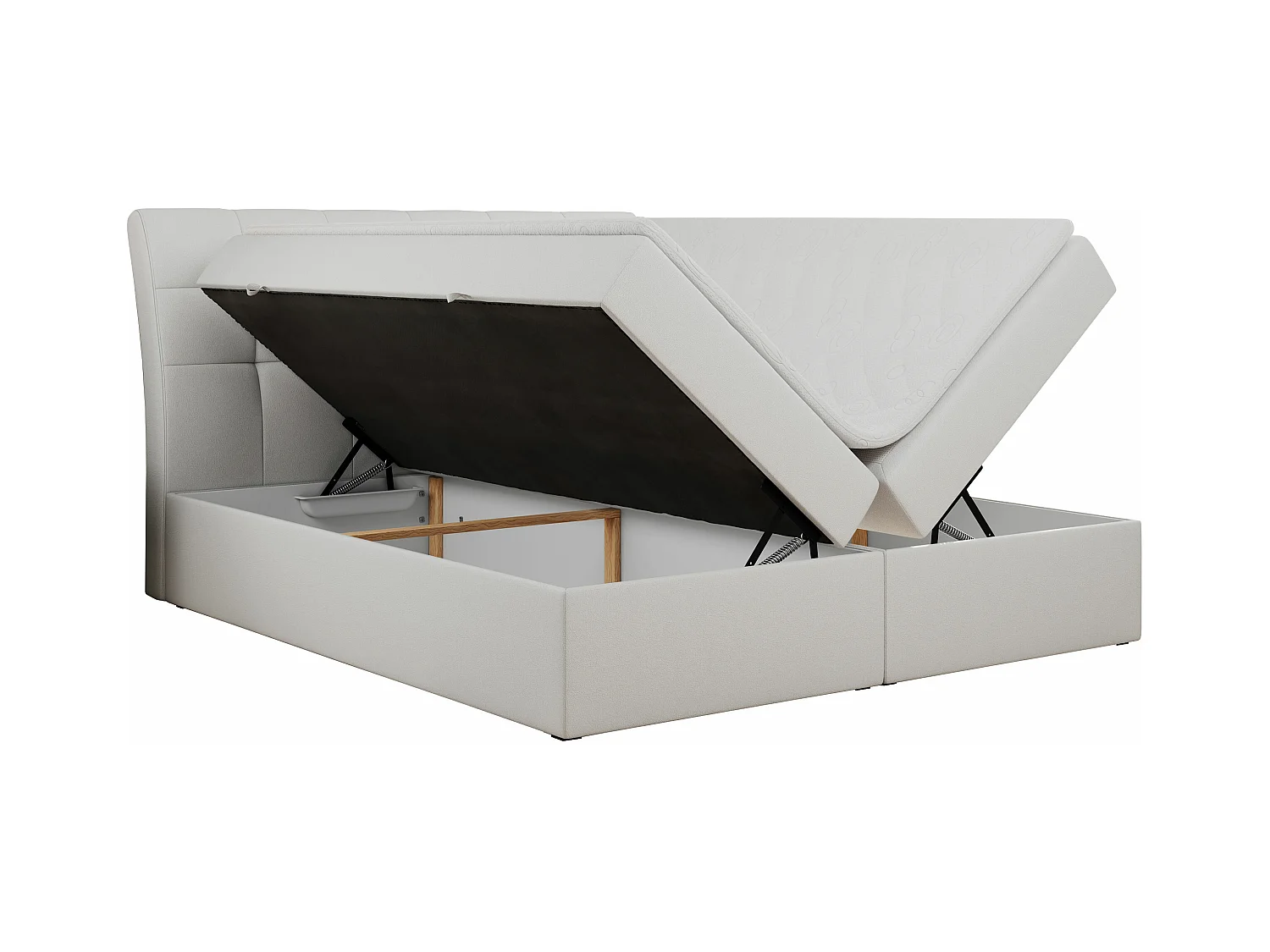 Boxspringbett DIEGOS mit Stauraum, gestepptem Kopfteil, Multipocket-Matratze - 120x200 cm - H3 - Weiß Kunstleder