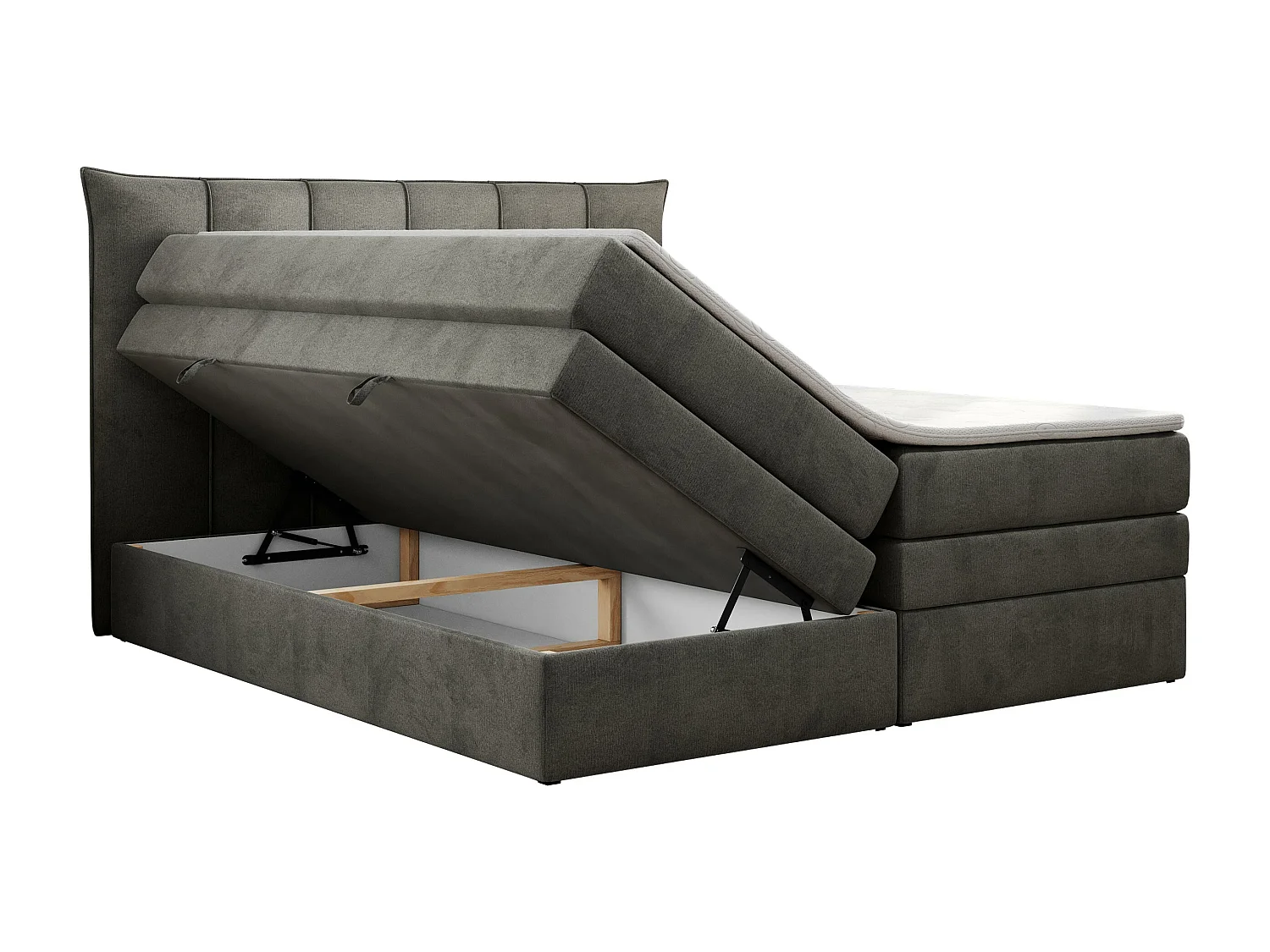 Boxspringbett PREMIUM 10 KING, Doppelbett mit Stauraum, gesteppte Kopfstütze, Multipocket-Matratze - 120x200 cm - H4 - Dunkelgrau Velvet