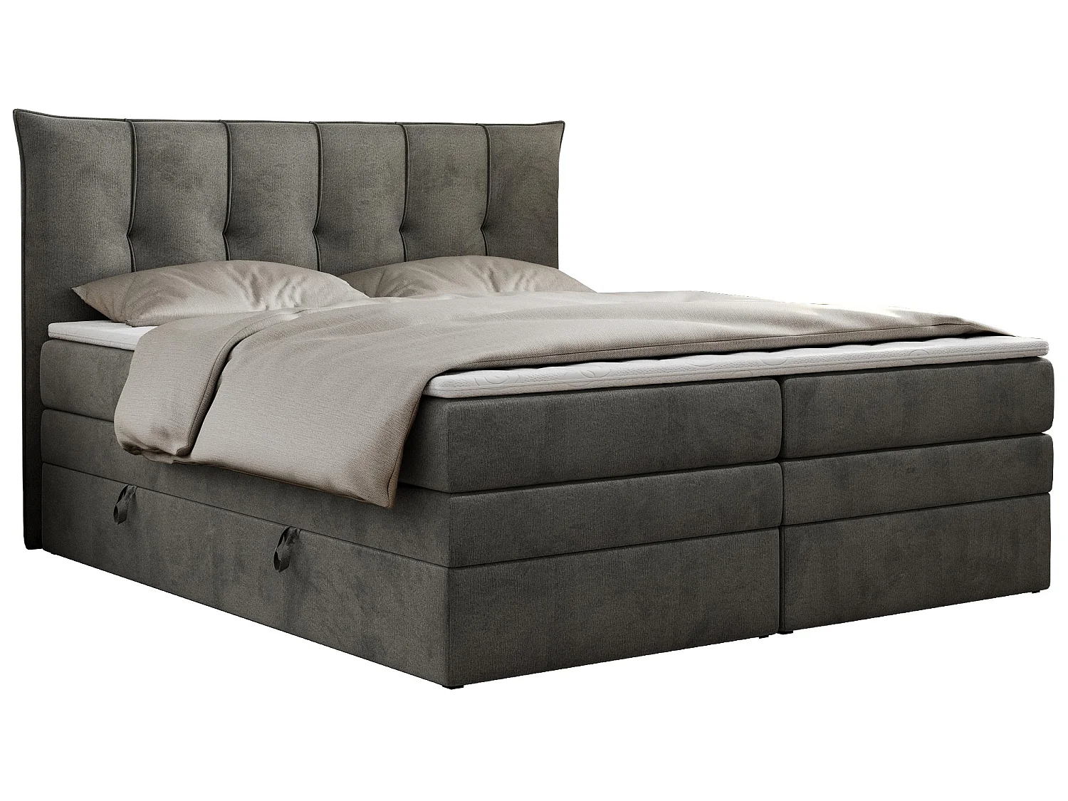 Lit boxspring avec 2 coffres - 2 matelas fermes + surmatelas mousse - Gris foncé Velours - 120x200 - PREMIUM 10 KING