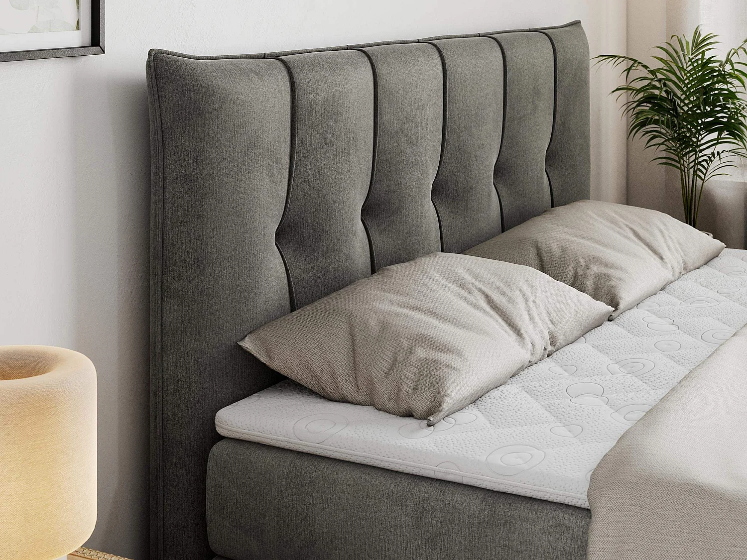 Lit boxspring avec 2 coffres - 2 matelas fermes + surmatelas mousse - Gris foncé Velours - 120x200 - PREMIUM 10 KING