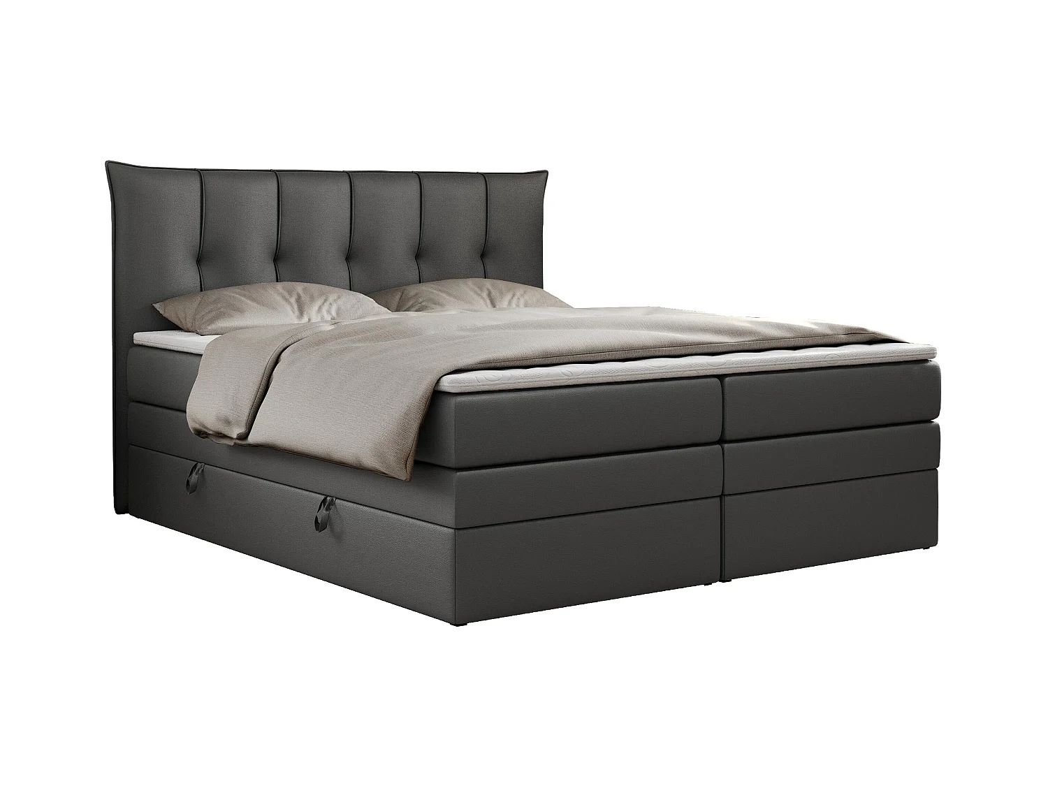 Boxspringbett PREMIUM 10 KING, Doppelbett mit Stauraum, gesteppte Kopfstütze, Multipocket-Matratze - 120x200 cm - H4 - Dunkelgrau Kunstleder