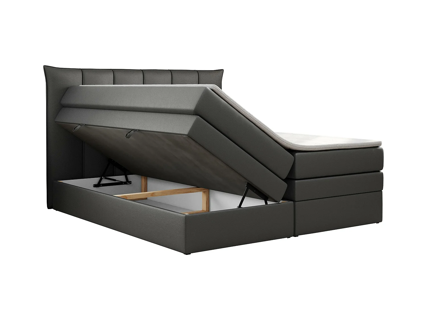 Boxspringbett PREMIUM 10 KING, Doppelbett mit Stauraum, gesteppte Kopfstütze, Multipocket-Matratze - 120x200 cm - H4 - Dunkelgrau Kunstleder