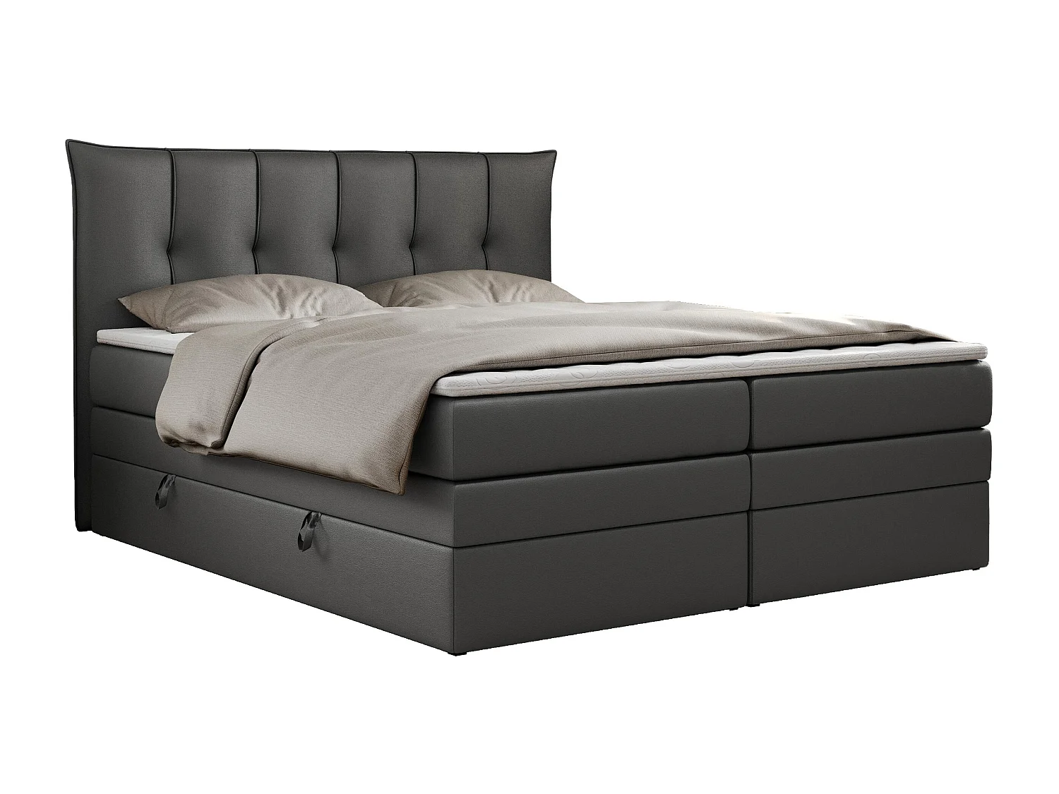 Boxspringbett PREMIUM 10 KING, Doppelbett mit Stauraum, gesteppte Kopfstütze, Multipocket-Matratze - 120x200 cm - H4 - Dunkelgrau Kunstleder