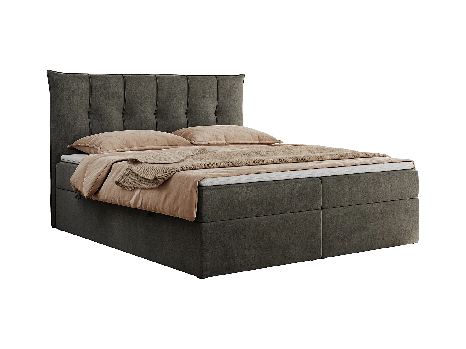 Boxspringbett PREMIUM 10 mit Multipocket-Matratze, gesteppte Kopfstütze, zwei Bettkästen - 120x200 cm - H4 - Dunkelgrau Velvet