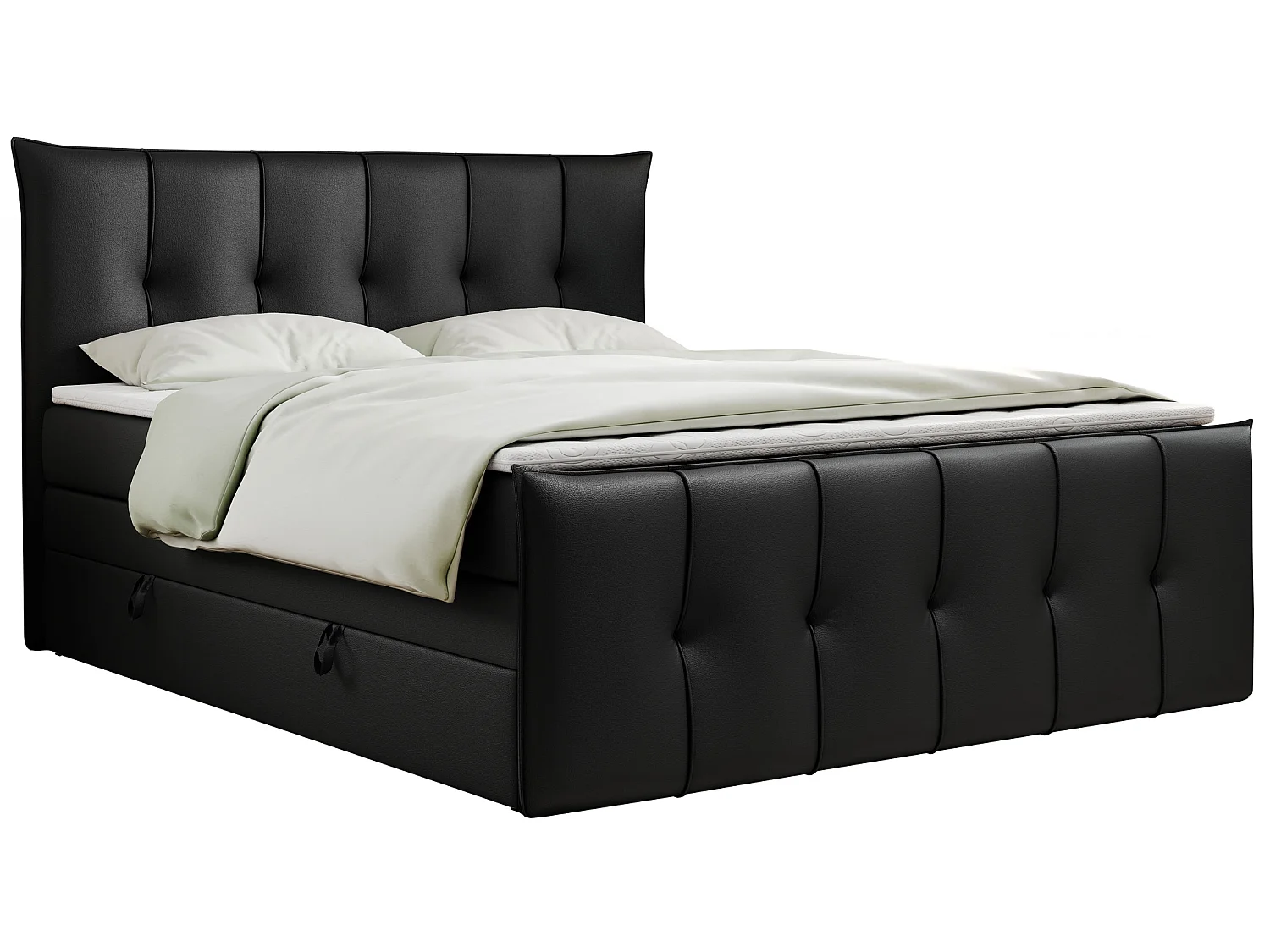 Boxspringbed met hoofdbord H4 + Topper T25 - Zwart Kunstleer - 200x200 - PREMIUM 11 KING