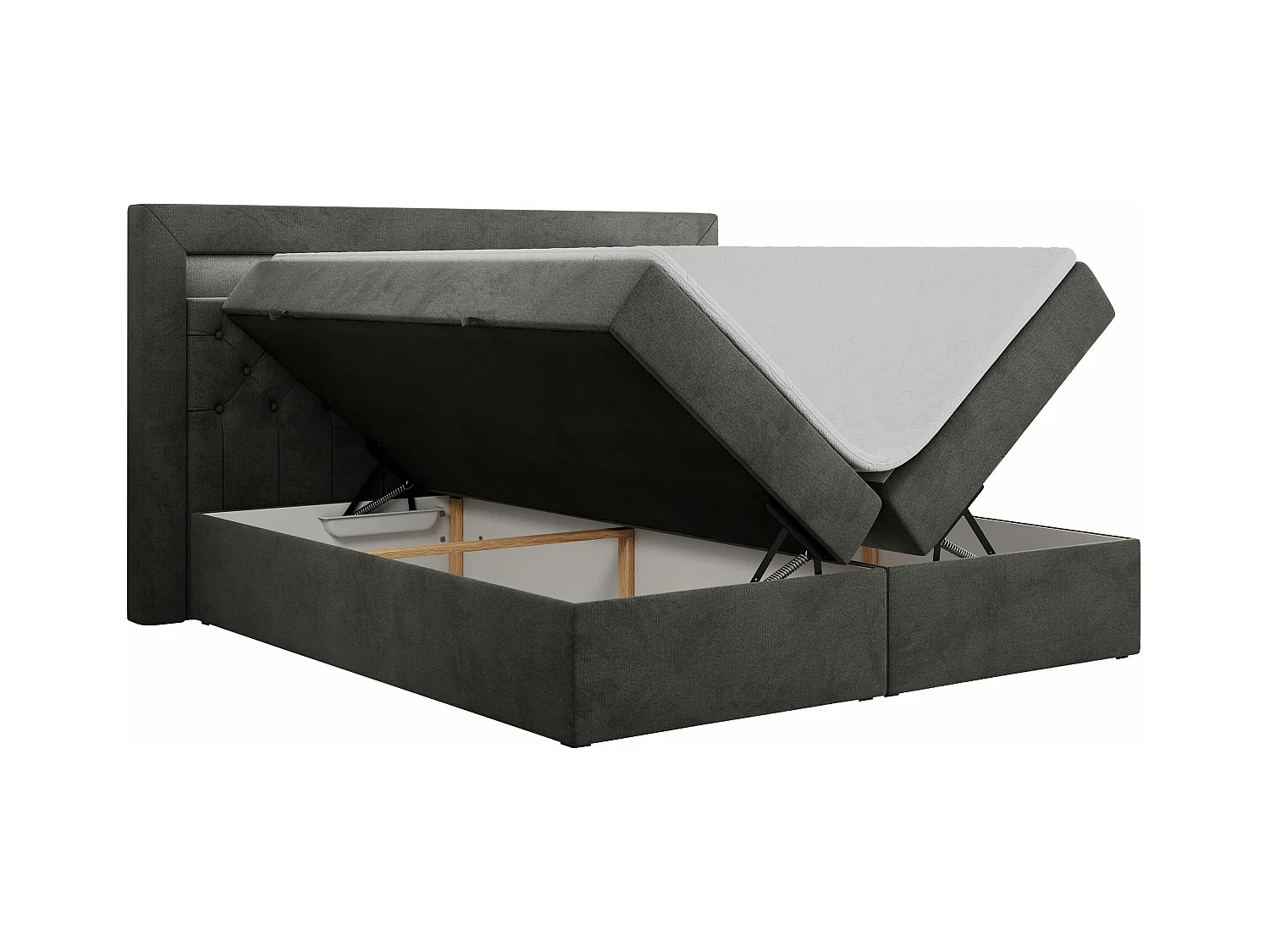 Boxspringbett GOLD 6, Doppelbett mit Stauraum, LED-Beleuchtung, gesteppte Kopfstütze - 120x200 cm - H3 - Dunkelgrau Velvet