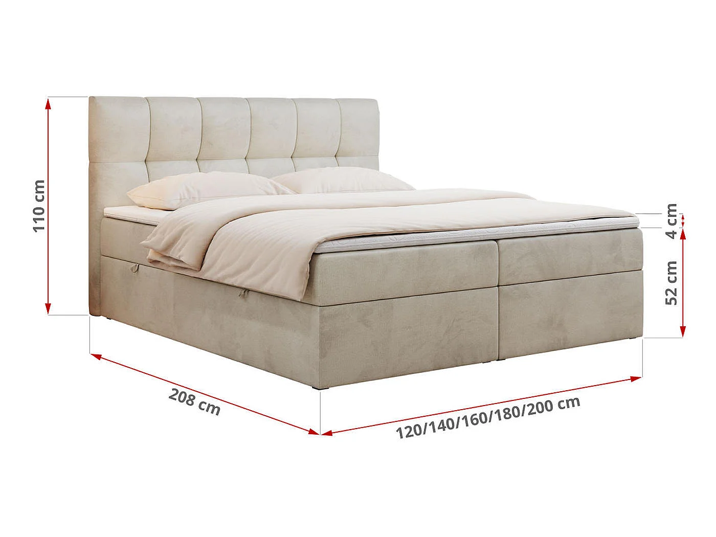 Boxspringbed met hoofdbord H3 + Topper T25 - Beige Fluweel - 180x200 - RICO