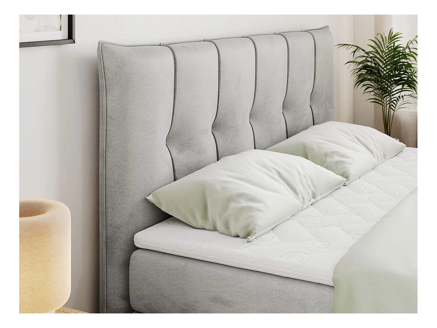 Boxspringbett PREMIUM 11 KING mit Stauraum, gestepptes Kopfteil, zwei Multipocket-Matratzen - 200x200 cm - H4 - Hellgrau Velvet