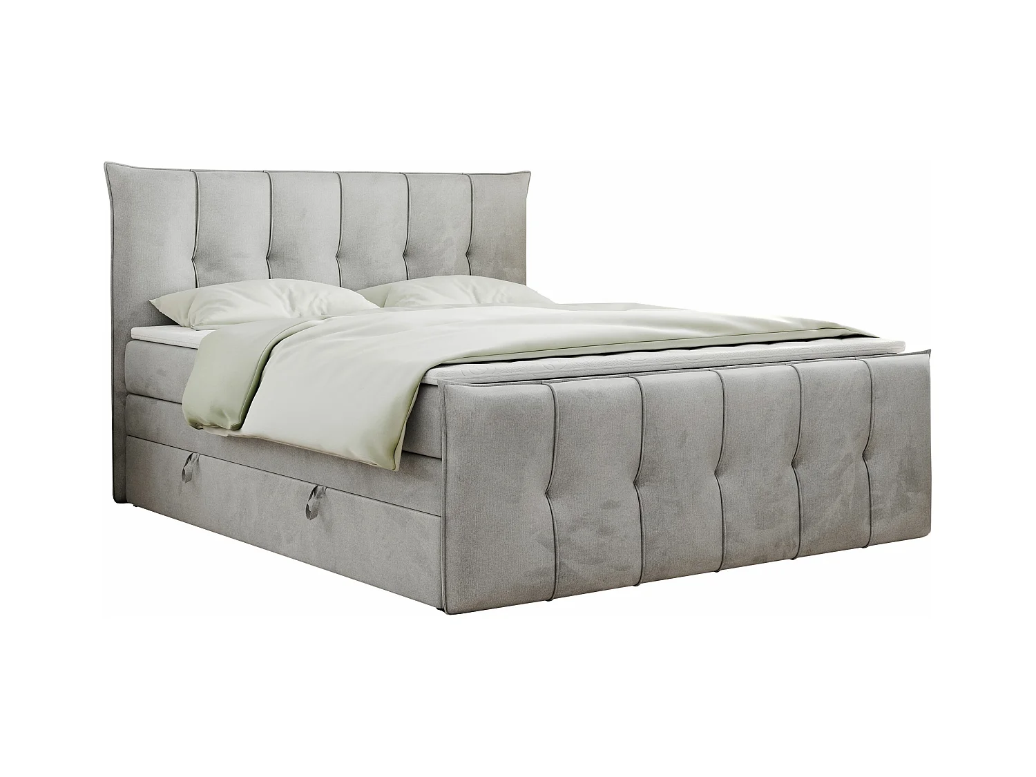 Boxspringbett PREMIUM 11 KING mit Stauraum, gestepptes Kopfteil, zwei Multipocket-Matratzen - 200x200 cm - H4 - Hellgrau Velvet