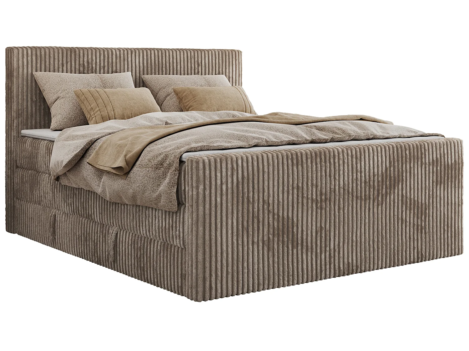 Boxspringbed met hoofdbord H4 + Topper T25 - Lichtbruin Ribstof - 180x200 - TILIANO KING DUO