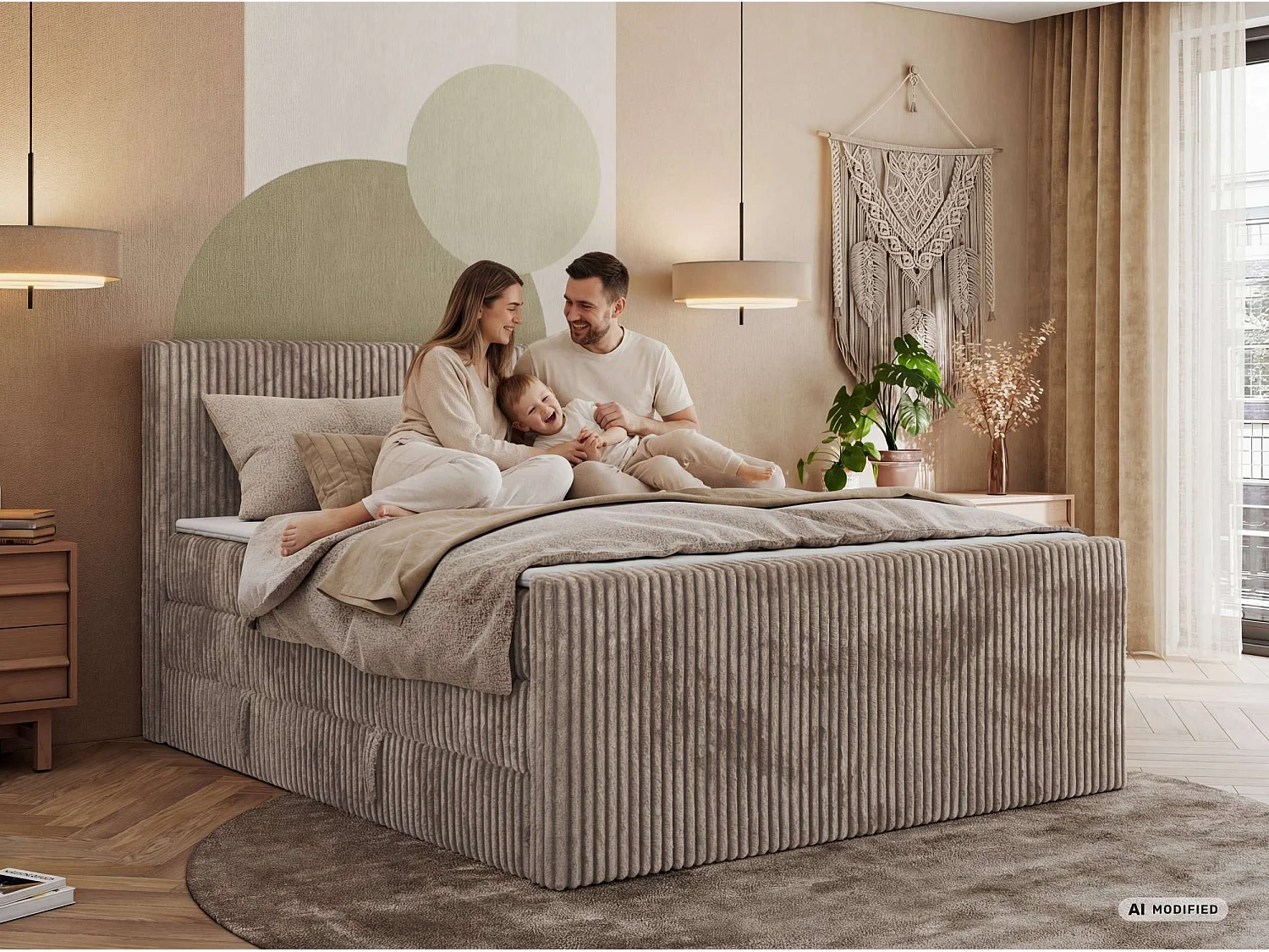 Boxspringbed met hoofdbord H4 + Topper T25 - Lichtbruin Ribstof - 180x200 - TILIANO KING DUO