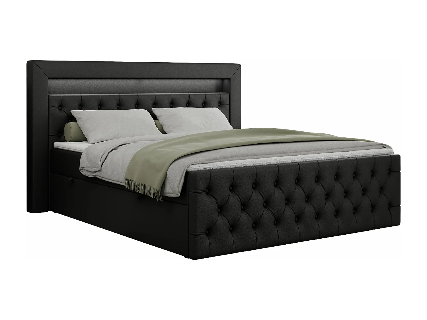 Boxspringbett GOLD 9 mit Stauraum, Multipocket-Matratze, gestepptes Bett, LED Beleuchtung - 120x200 cm - H3 - Schwarz Kunstleder