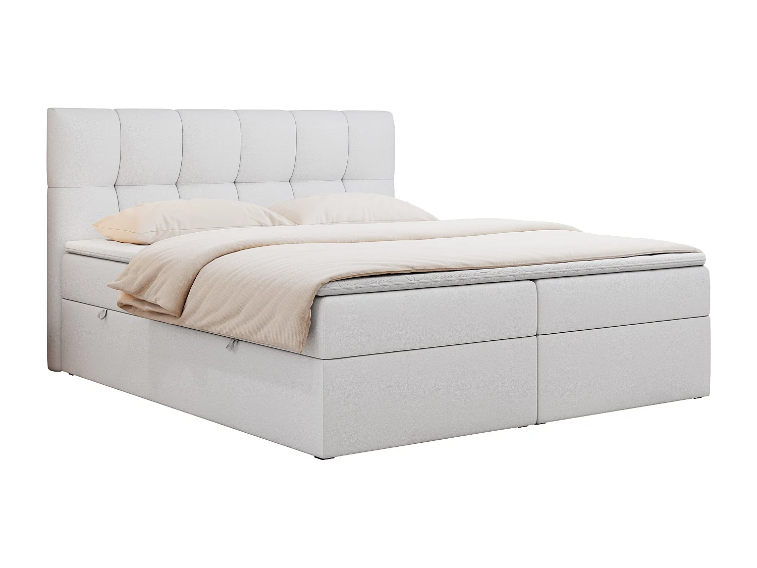 Boxspringbett RICO, Doppelbett mit Matratze, zwei Bettkästen, Bett mit Kopfteil - 180x200 cm - H3 - Weiß Kunstleder
