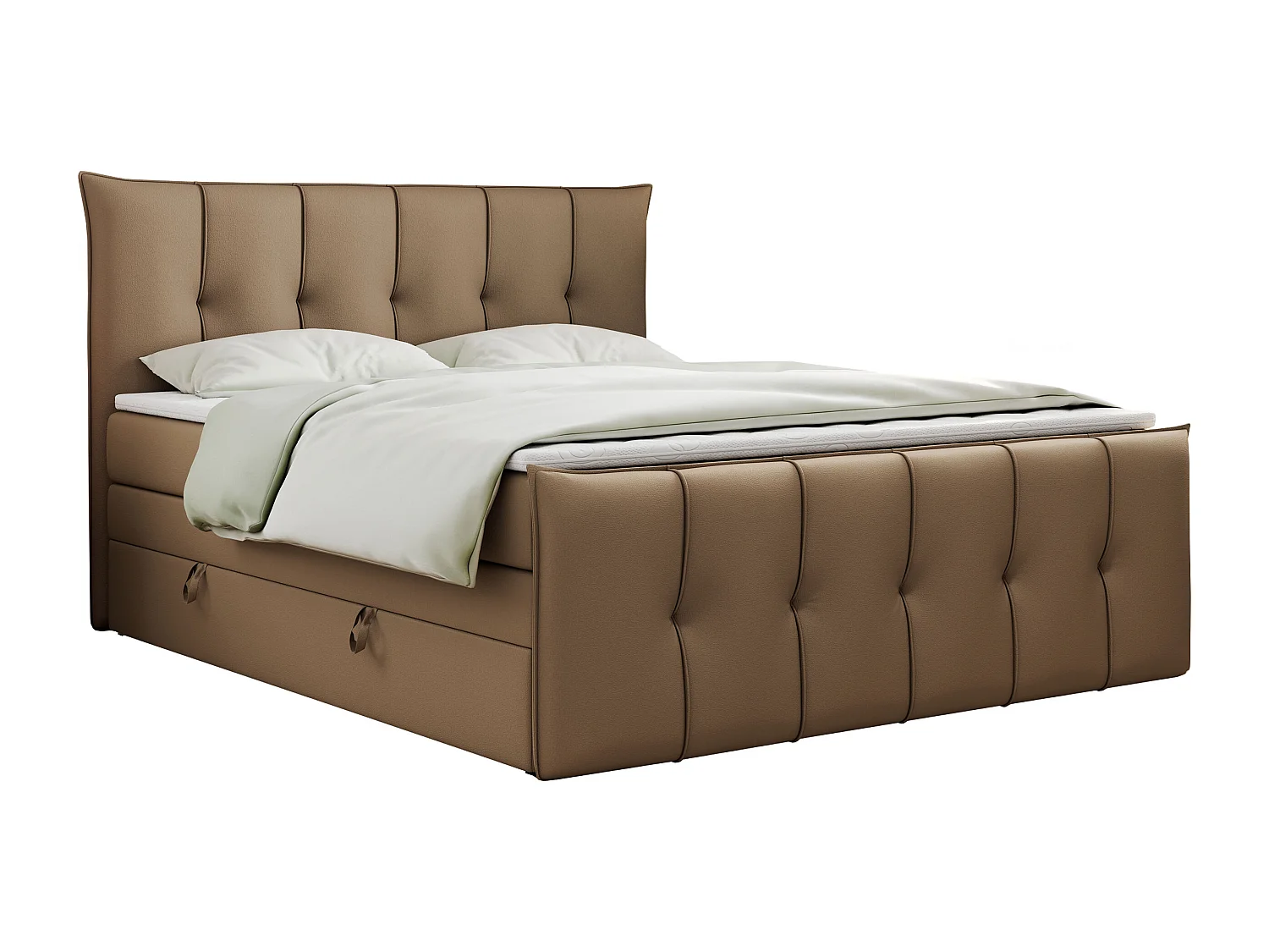 Boxspringbett PREMIUM 11 KING mit Stauraum, gestepptes Kopfteil, zwei Multipocket-Matratzen - 140x200 cm - H4 - Braun Kunstleder