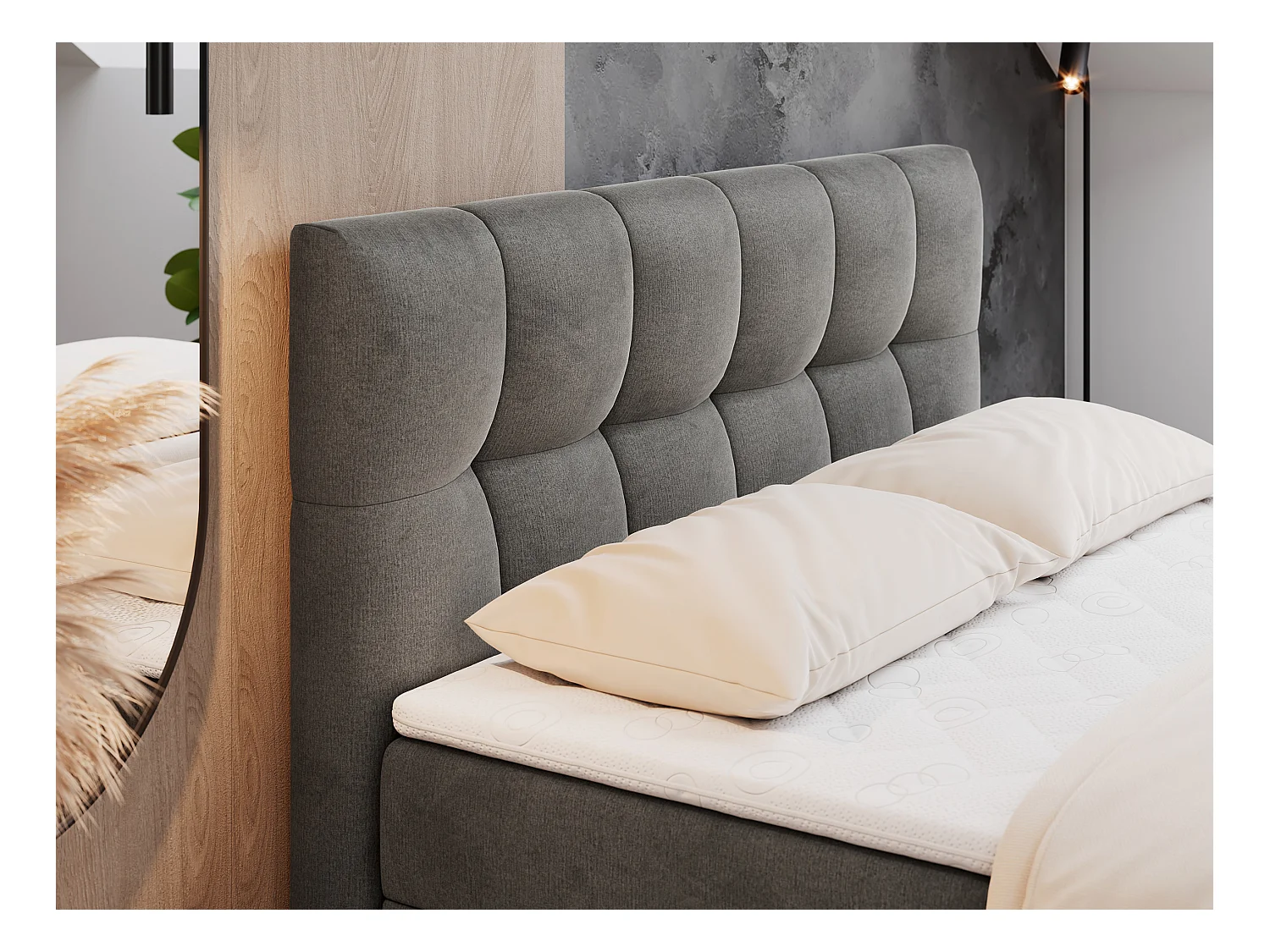 Boxspringbett RICO, Doppelbett mit Matratze, zwei Bettkästen, Bett mit Kopfteil - 140x200 cm - H3 - Dunkelgrau Velvet