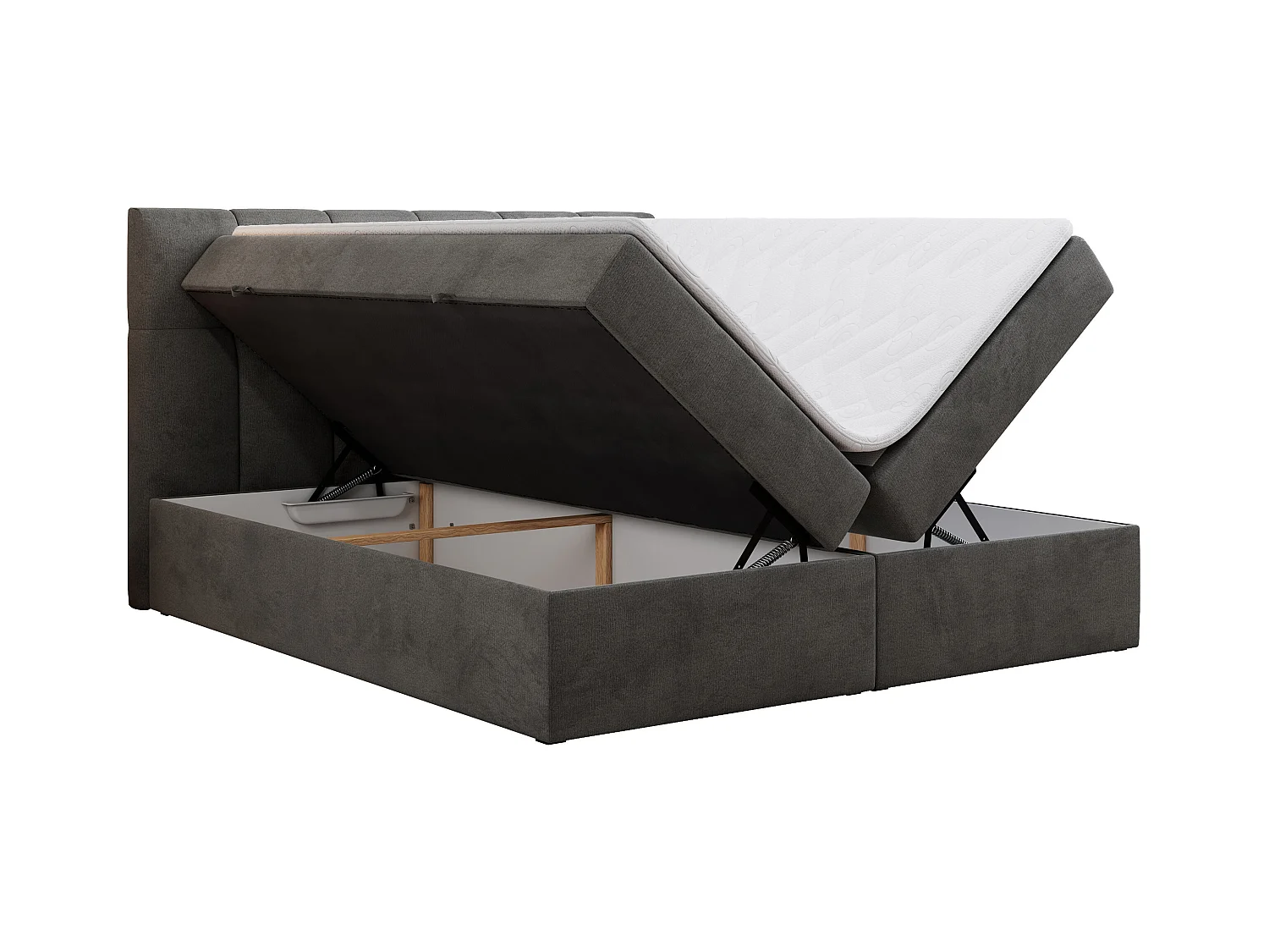 Boxspringbett RICO, Doppelbett mit Matratze, zwei Bettkästen, Bett mit Kopfteil - 140x200 cm - H3 - Dunkelgrau Velvet